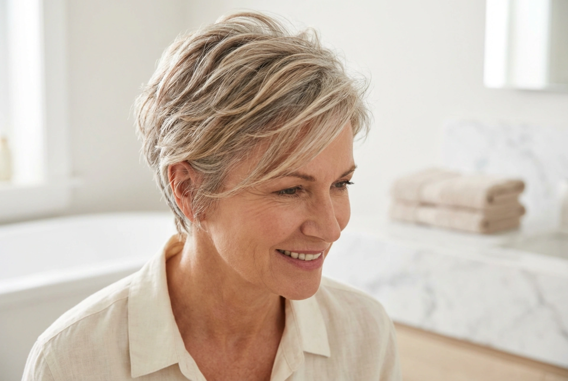 Peinados para cabello corto para mujeres de 50 años: volumen y textura