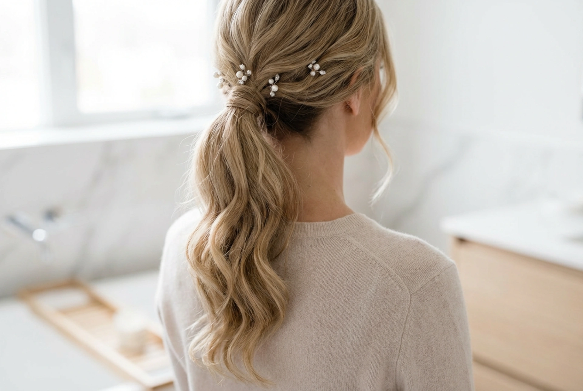 Peinado de cola de caballo para una boda: coleta elegante, ondas y accesorios