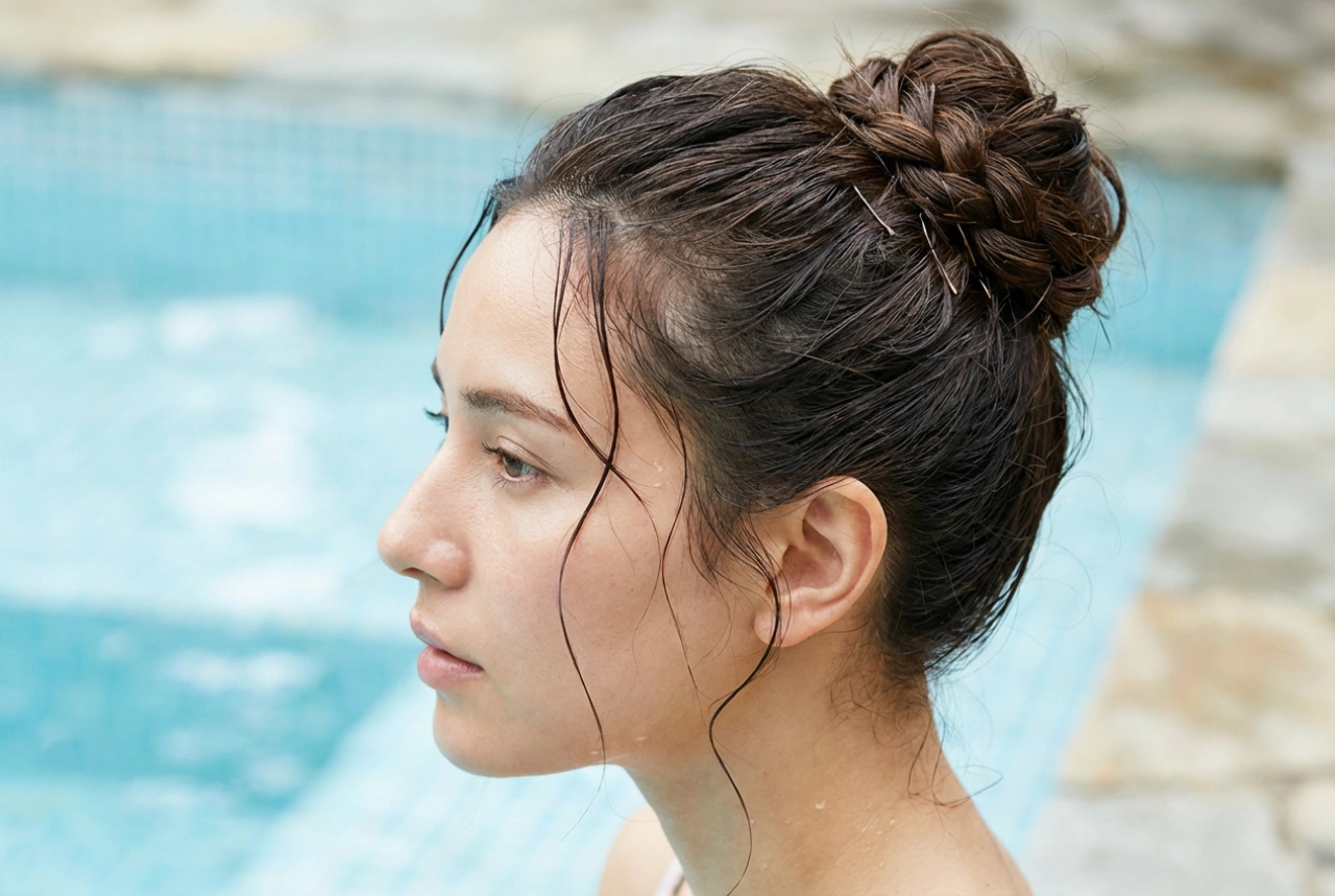 Peinado rápido y duradero para la piscina: moño, trenzas y protección