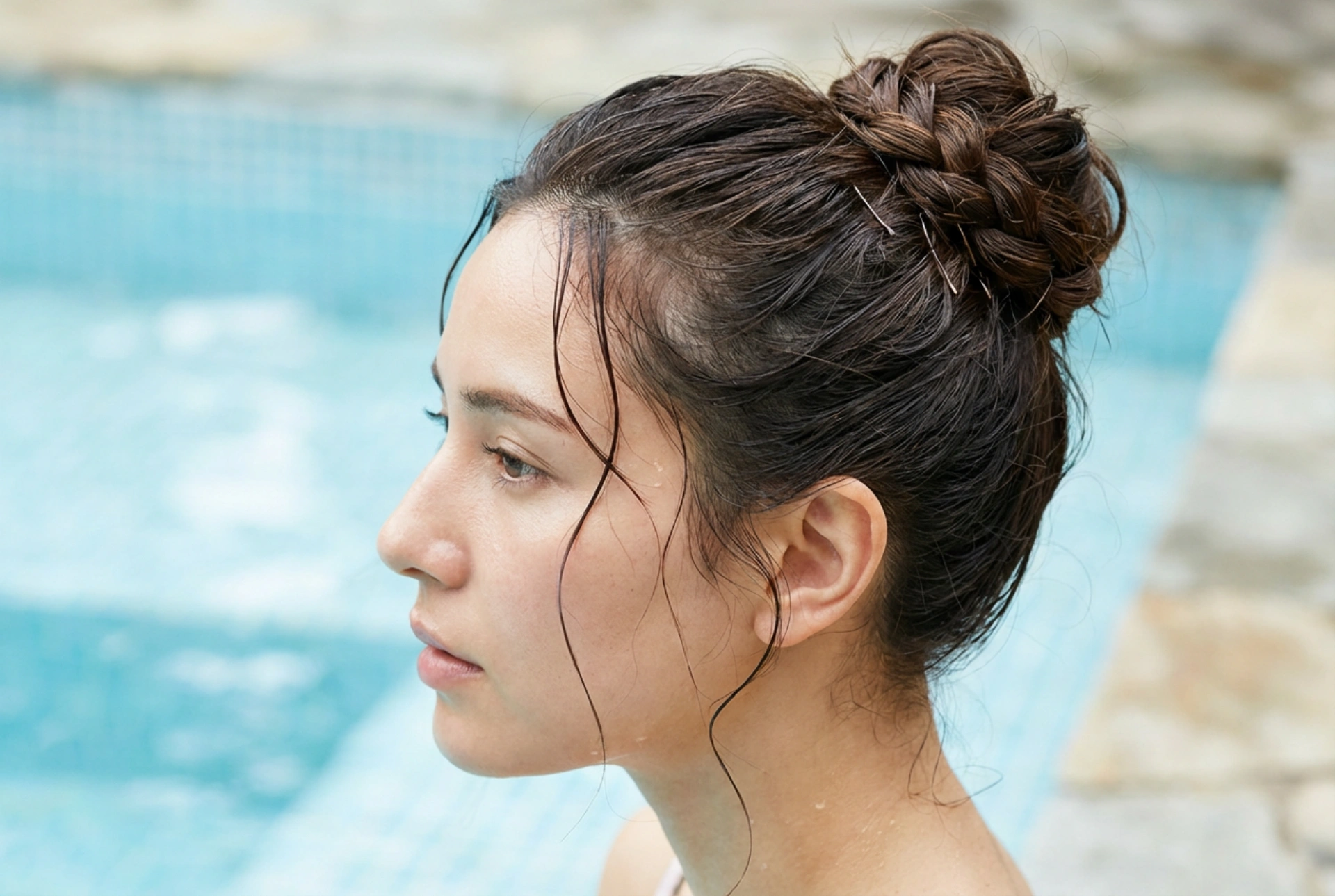 Peinado rápido y duradero para la piscina: moño, trenzas y protección
