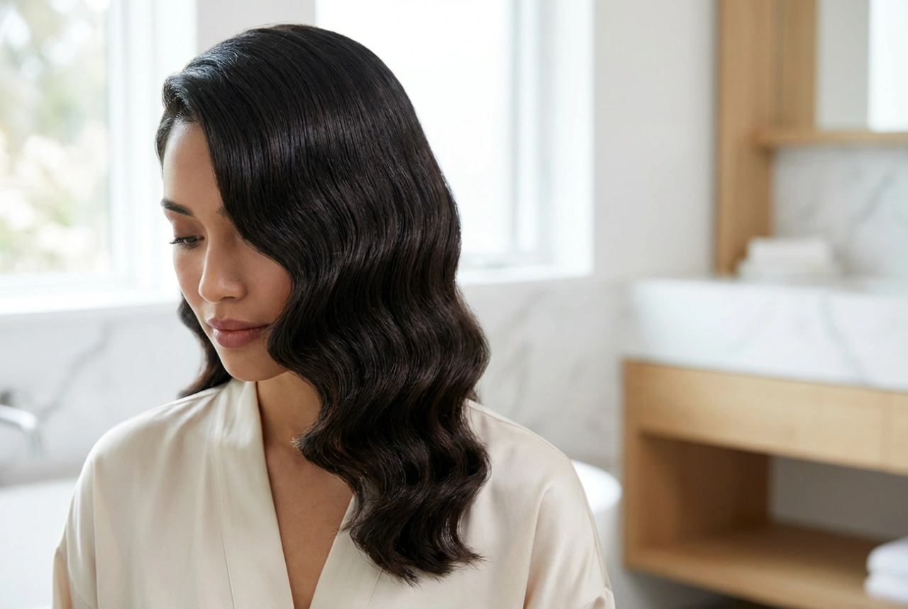 Peinado estilo años 20: ondas al agua, raya lateral y acabado brillante