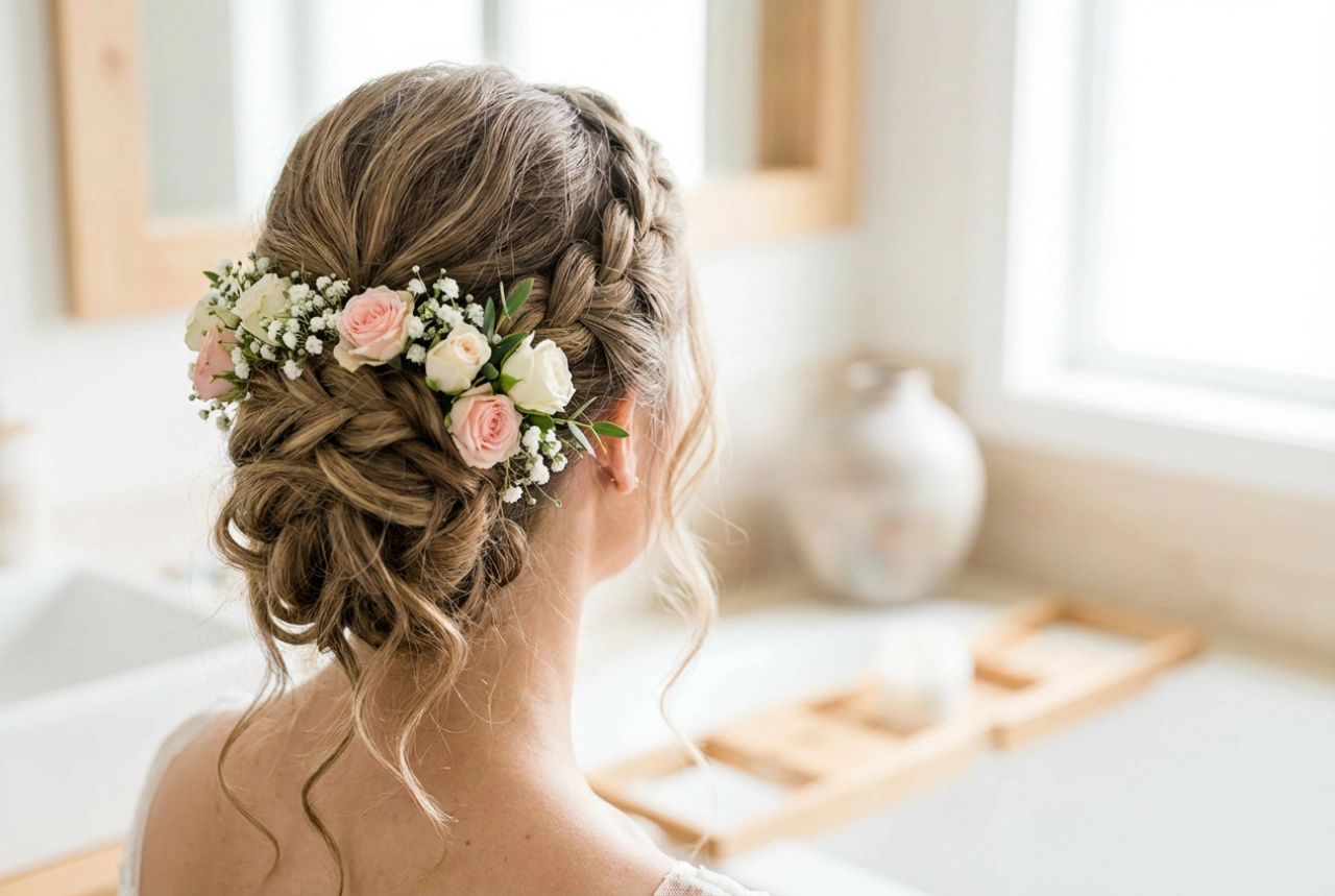 La corona de flores como protagonista: peinados de novia con corona y su durabilidad
