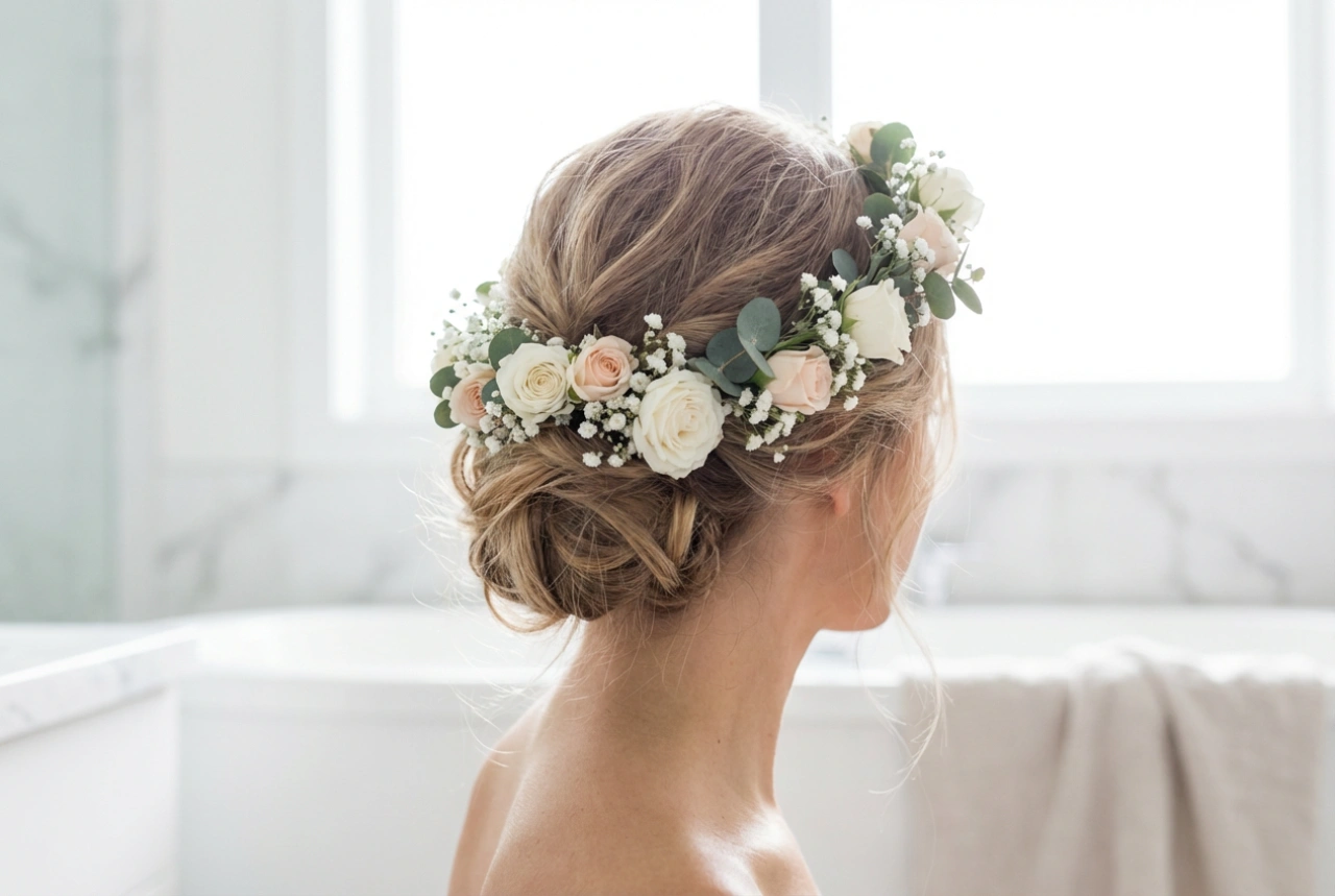 Recogidos románticos: peinados con coronas de flores para bodas y verano