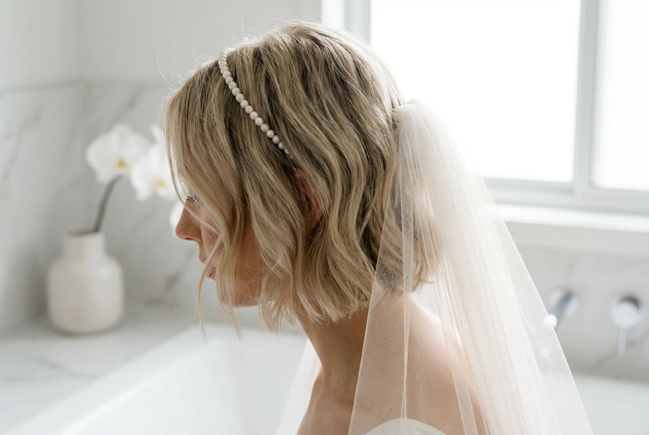 Peinados de novia para pelo corto: recogidos elegantes, diademas y velo