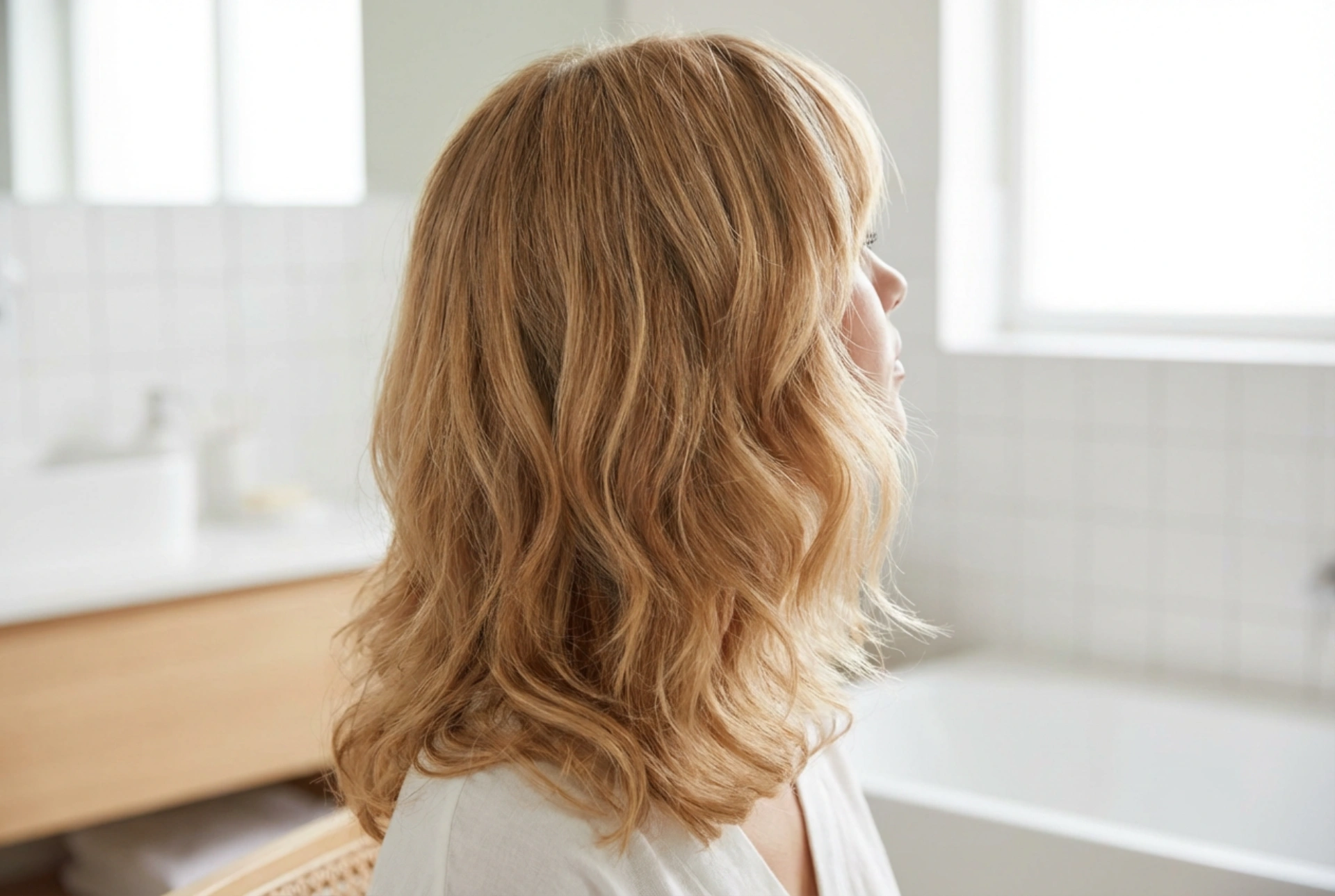 Pelo de media melena capeado con flequillo: secado, volumen y ondas suaves