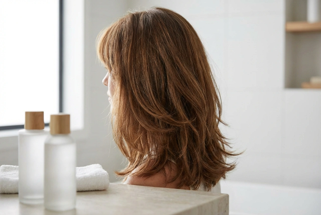 Pelo capeado hasta los hombros con flequillo: Peinado, volumen y productos