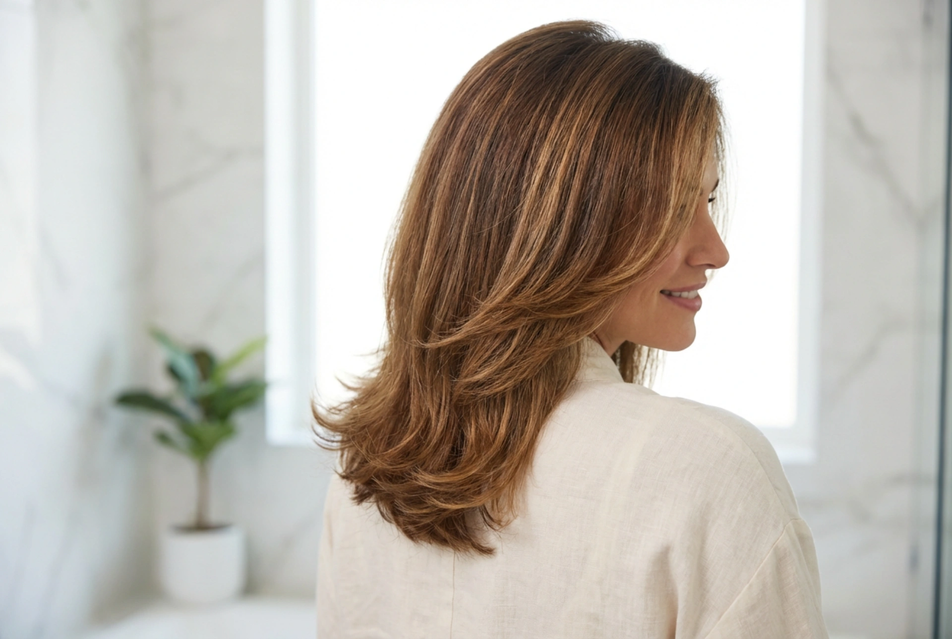 Pelo capeado a la altura de los hombros: peinado, volumen en la raíz y puntas