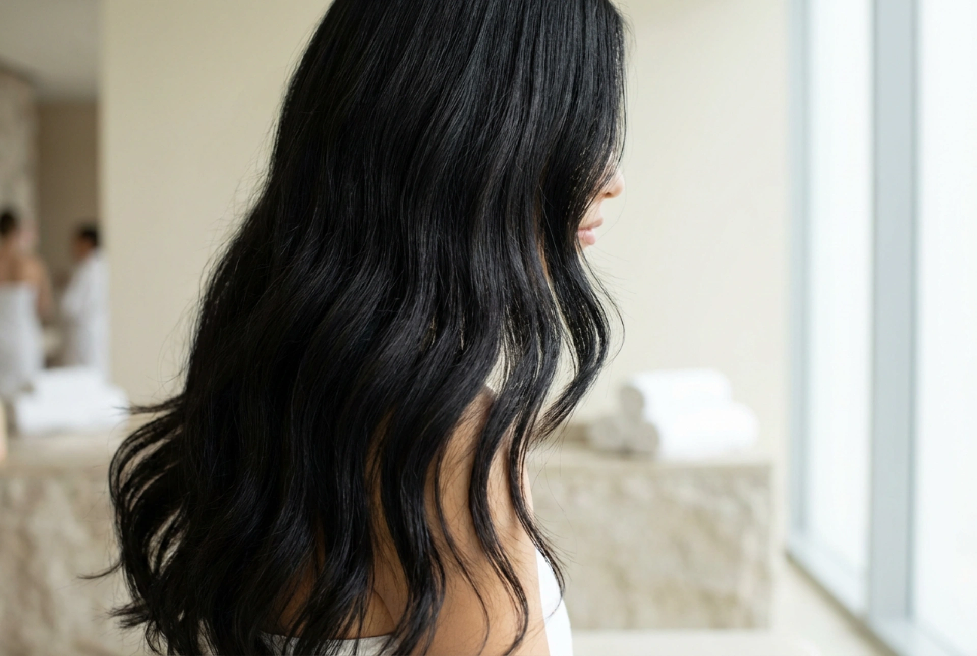 Estilo y ligereza: cómo lucir un cabello negro largo sin efecto casco