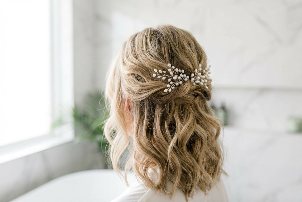 Ligero y romántico: peinado de boda para cabello semilargo
