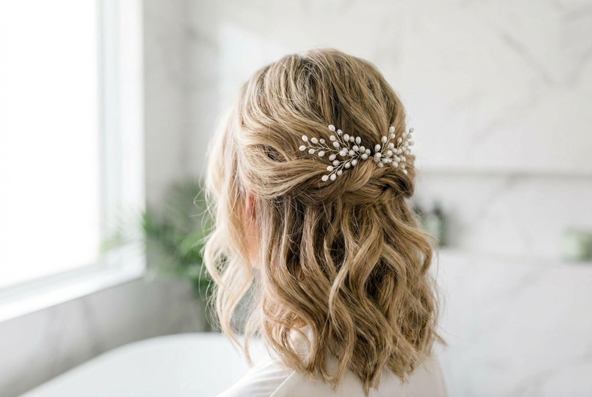 Ligero y romántico: peinado de boda para cabello semilargo