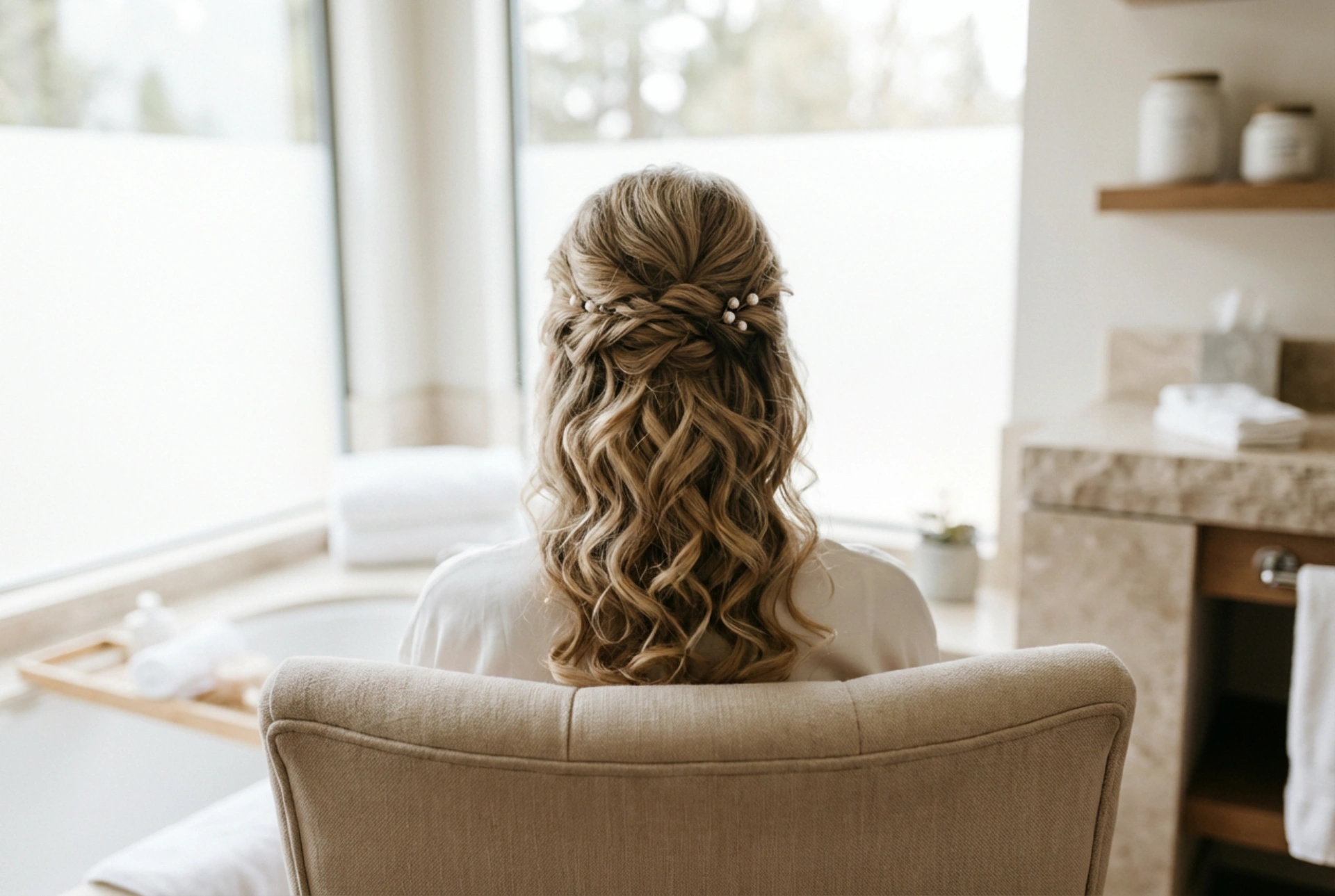 Recogidos y ondas elegantes: peinado de boda para cabello mediano