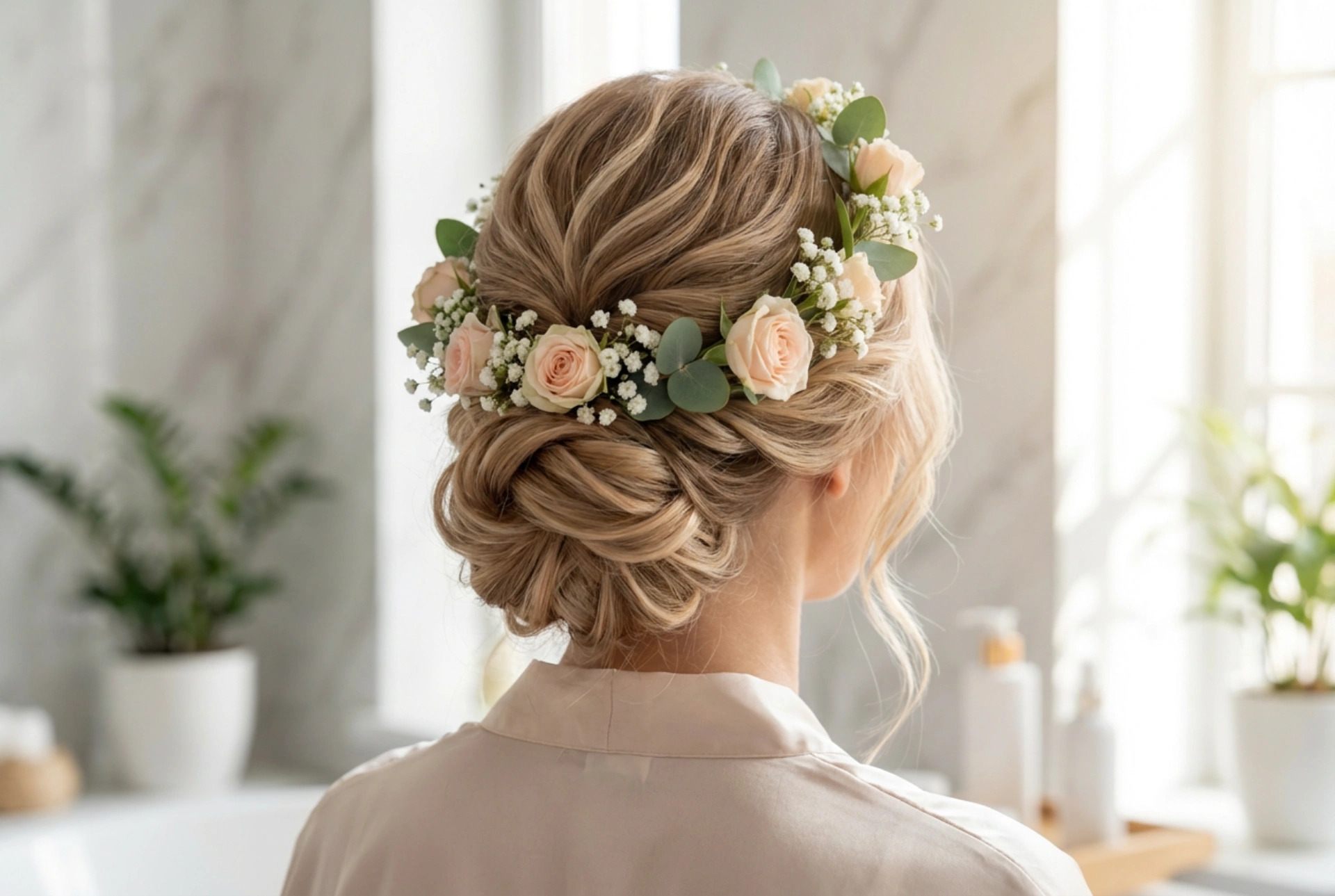 Peinados de novia con corona de flores: recogidos ligeros y ondas para todo el día