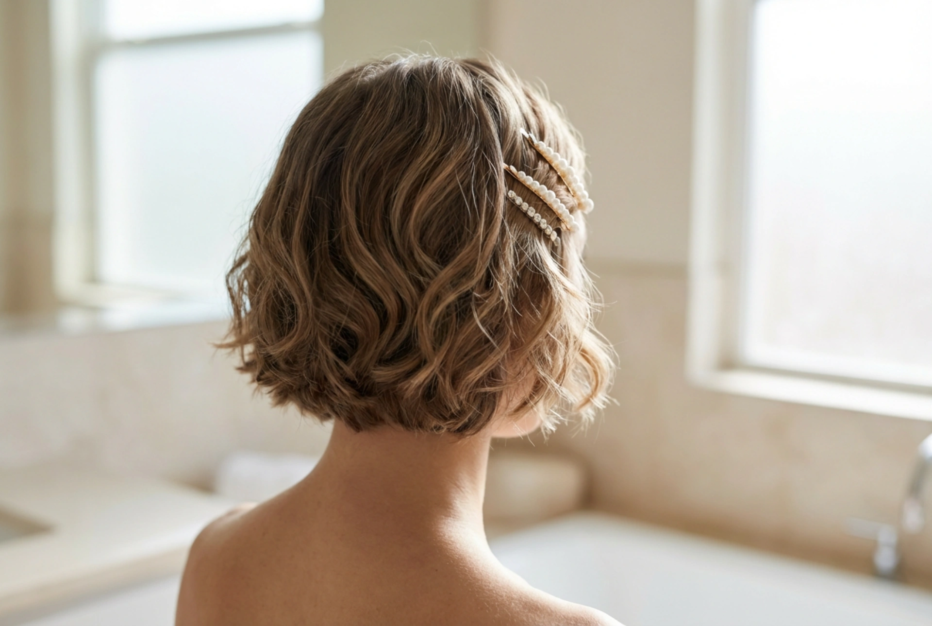 Peinado de boda: pelo corto estilizado elegantemente con accesorios