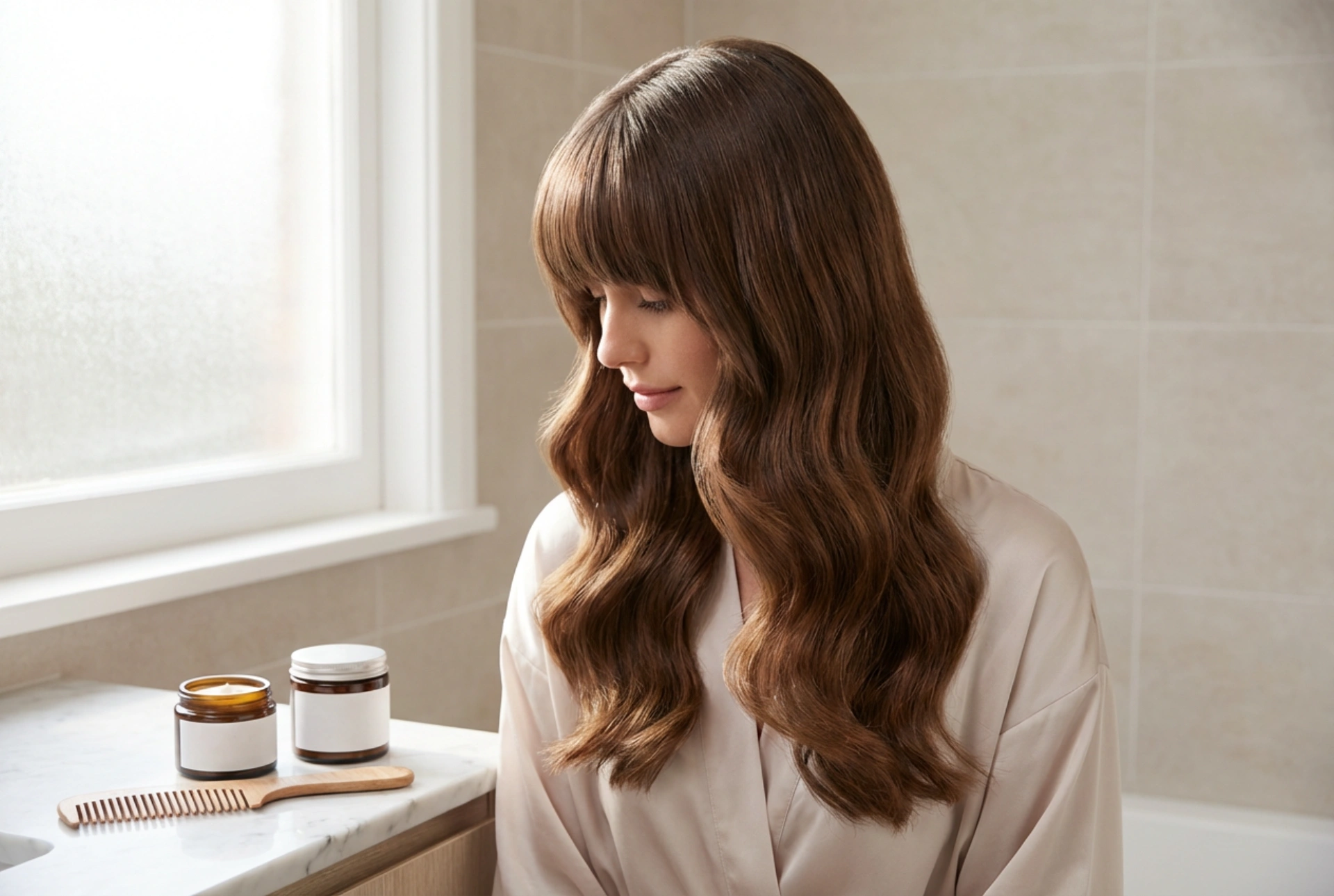 Pelo largo y peinado con flequillo: ondas, alisado, fijación