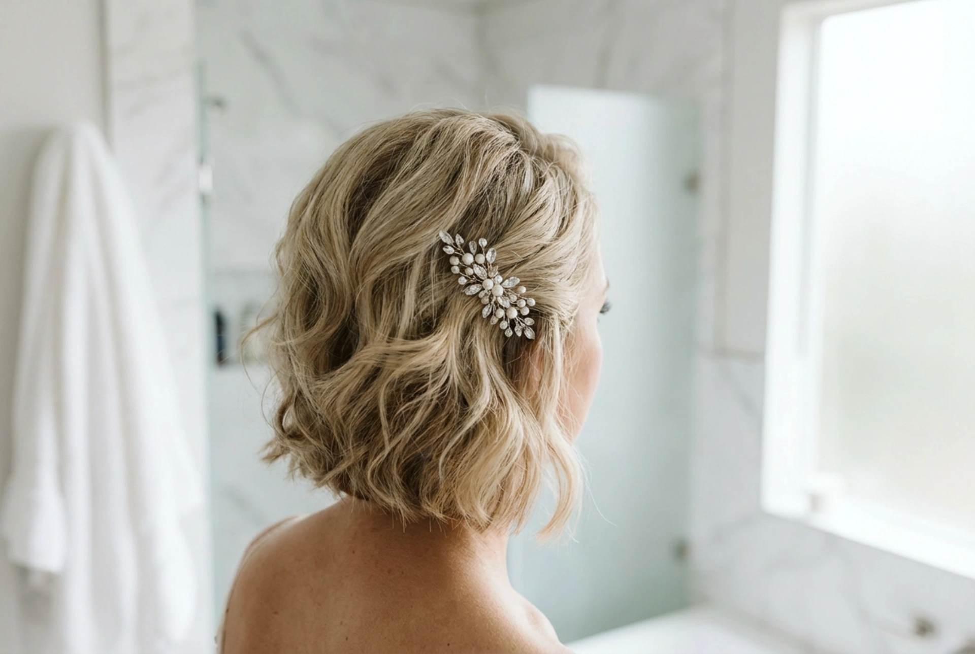 Peinado de novia para pelo corto: volumen, accesorios y durabilidad