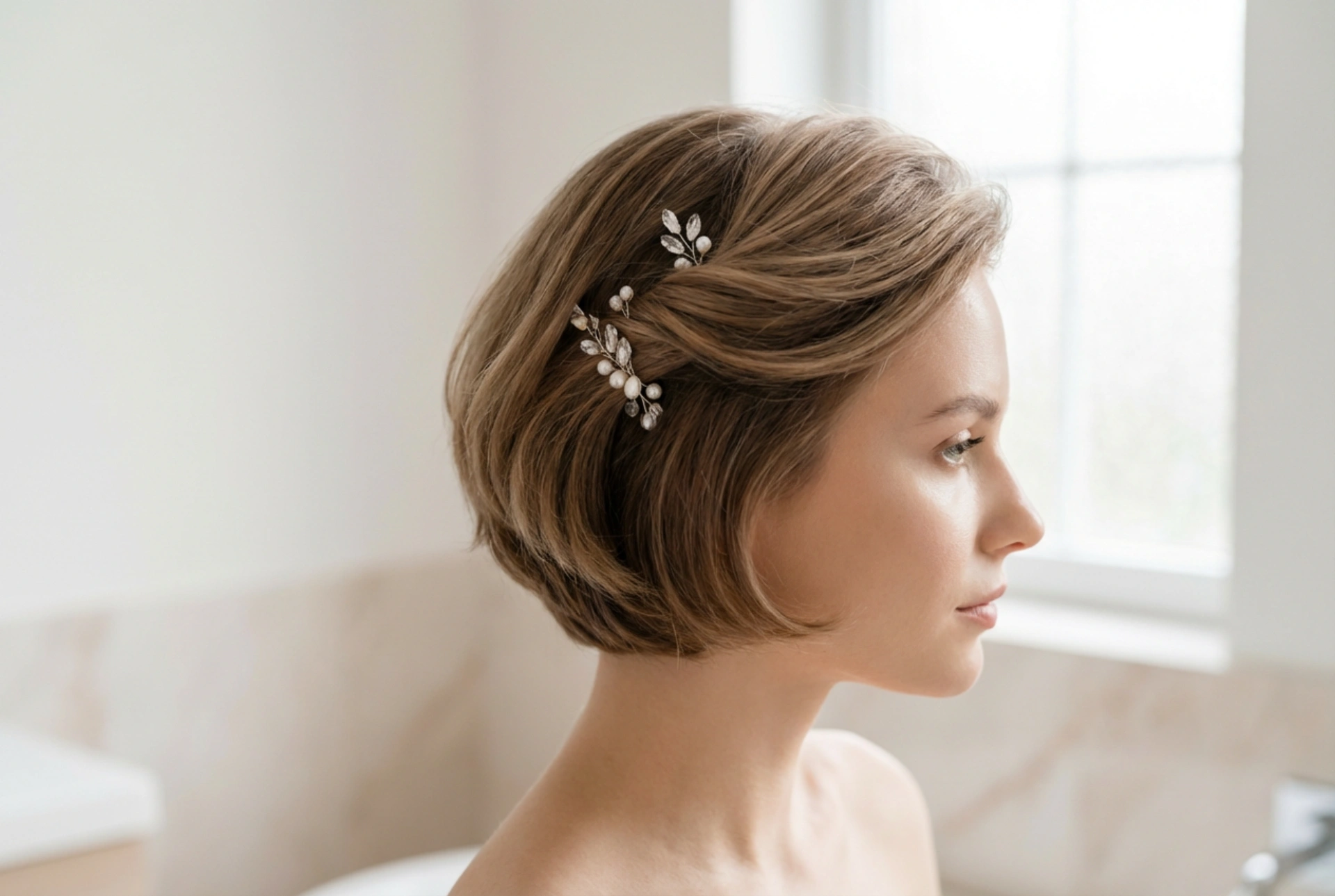 Peinados de boda para cabello corto: volumen, horquillas y textura