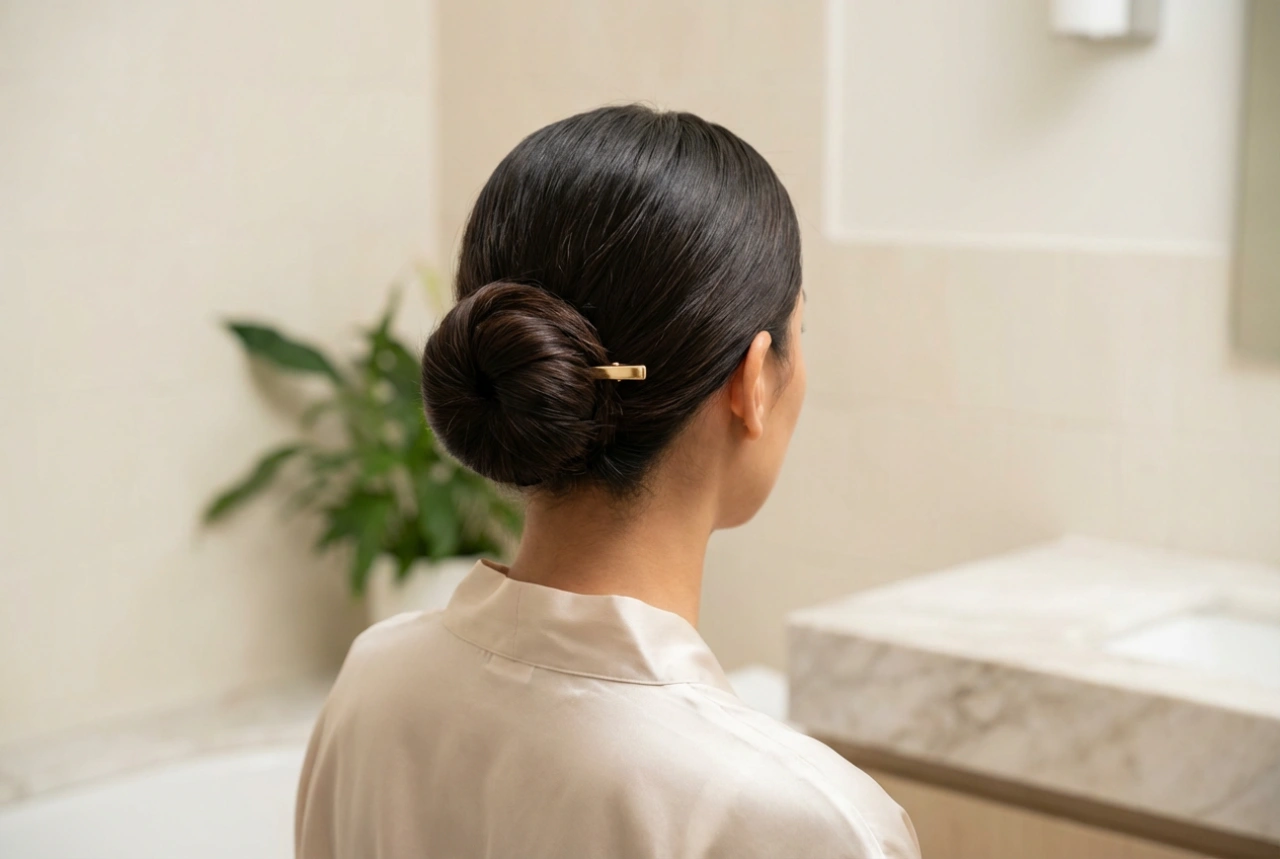 Moño de novia pulido: preparación del cabello, alisado perfecto y fijación duradera