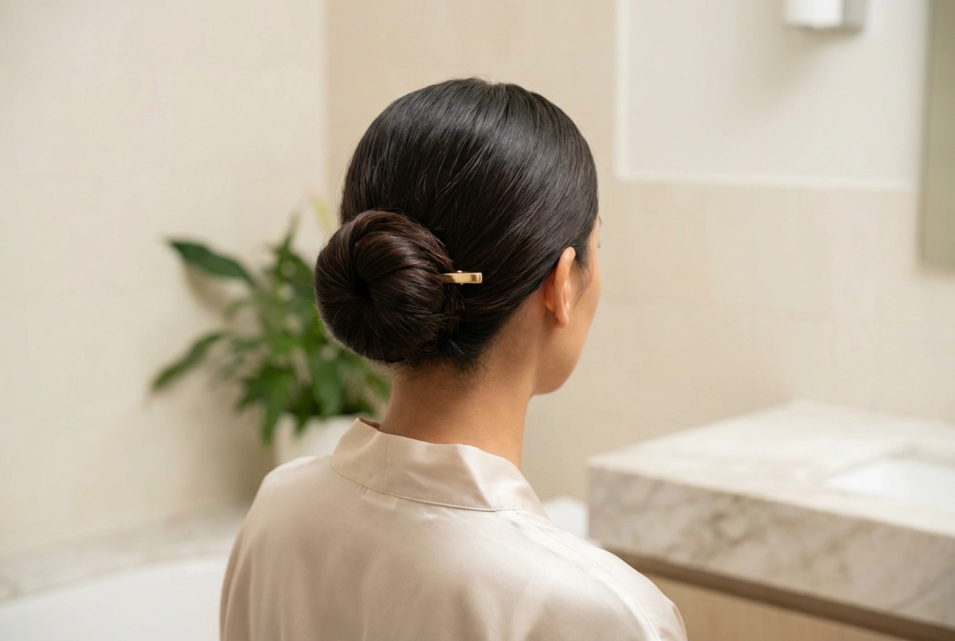 Moño de novia pulido: preparación del cabello, alisado perfecto y fijación duradera