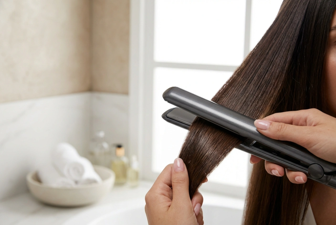 Plancha de pelo de titanio con ionización: cabello liso y efecto duradero en casa