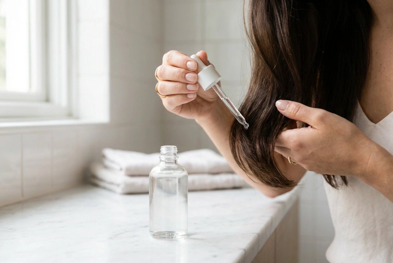 Sérum protector térmico para el cabello: aplicación antes del secado y planchado