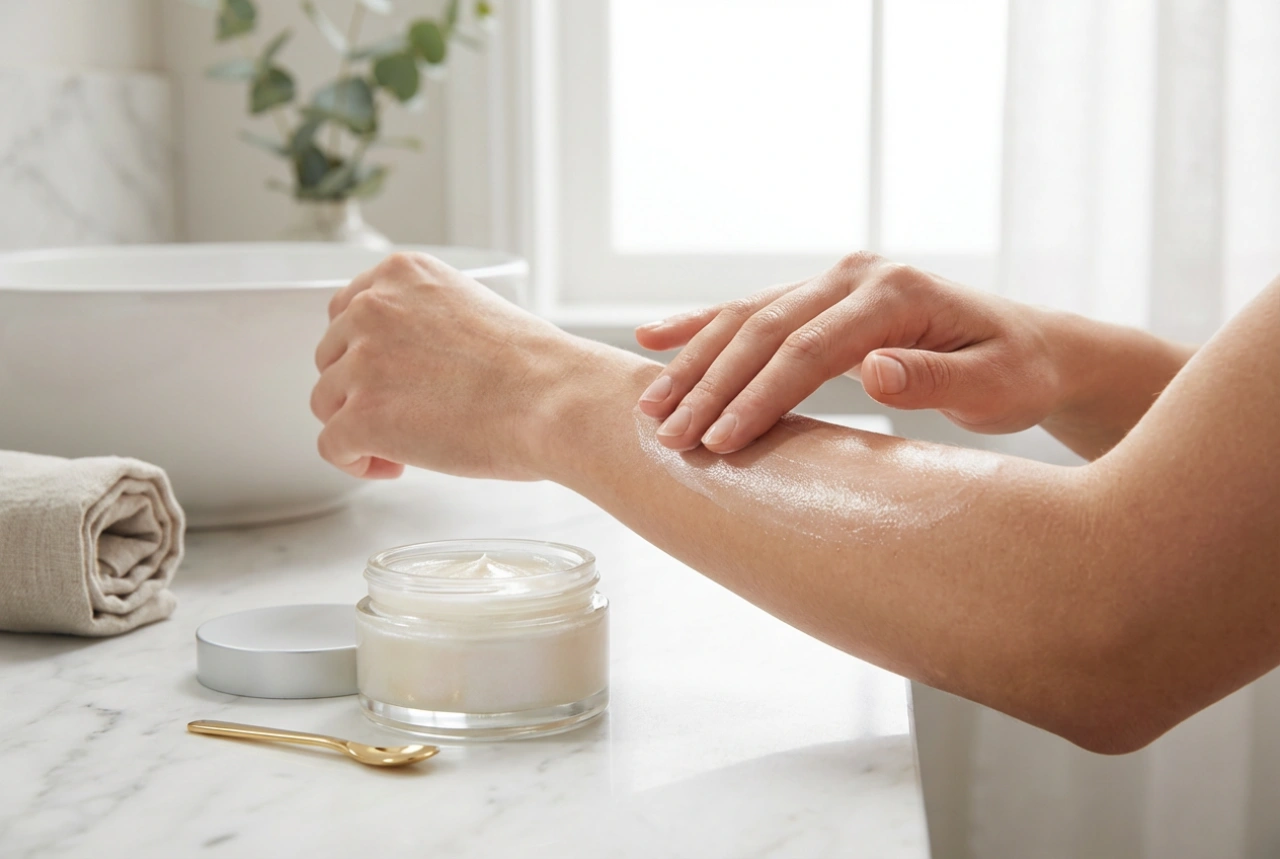 Bálsamo corporal con purpurina sin marcas: aplicación y efectos