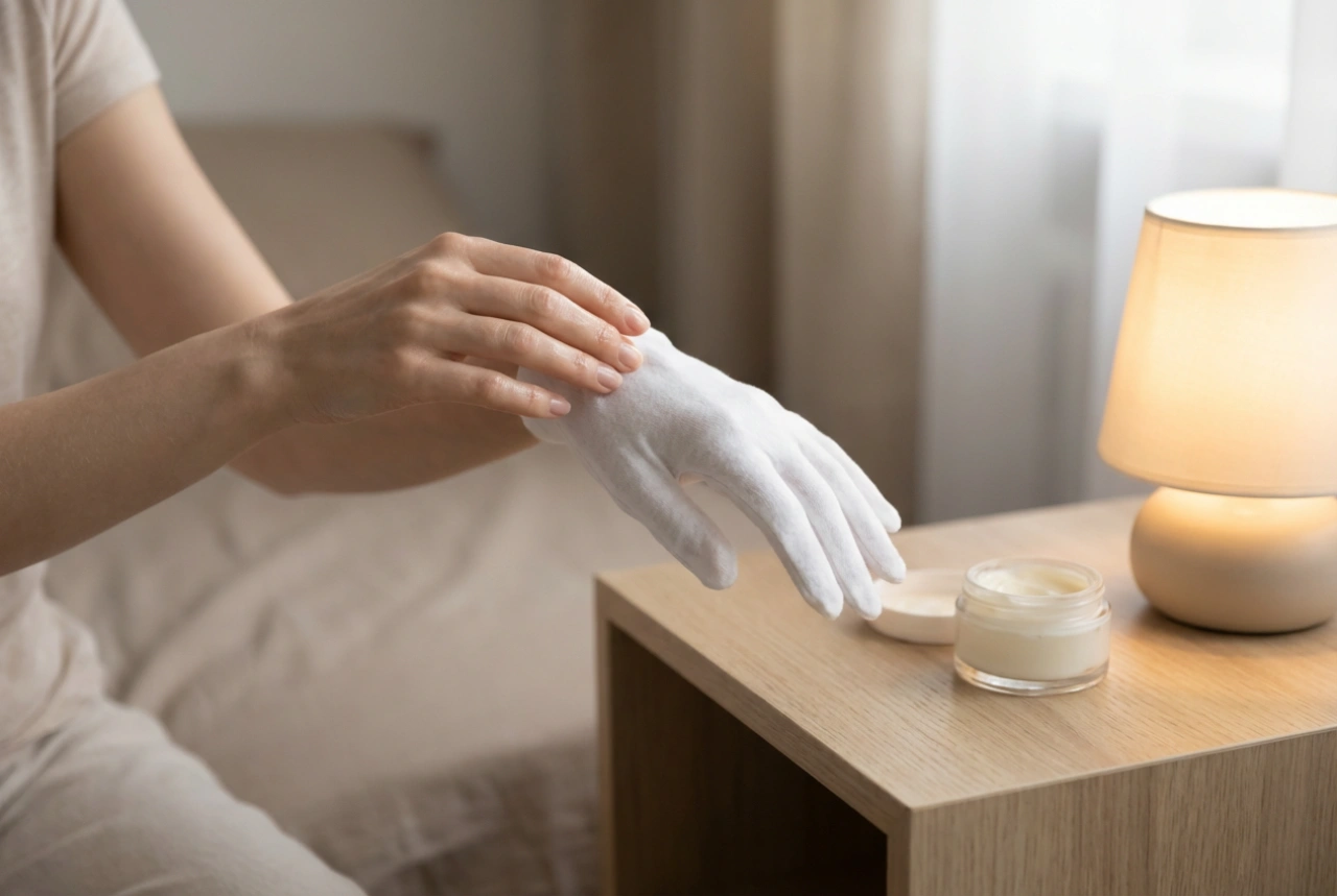 Uso de crema para manos agrietadas por la noche: oclusión y guantes