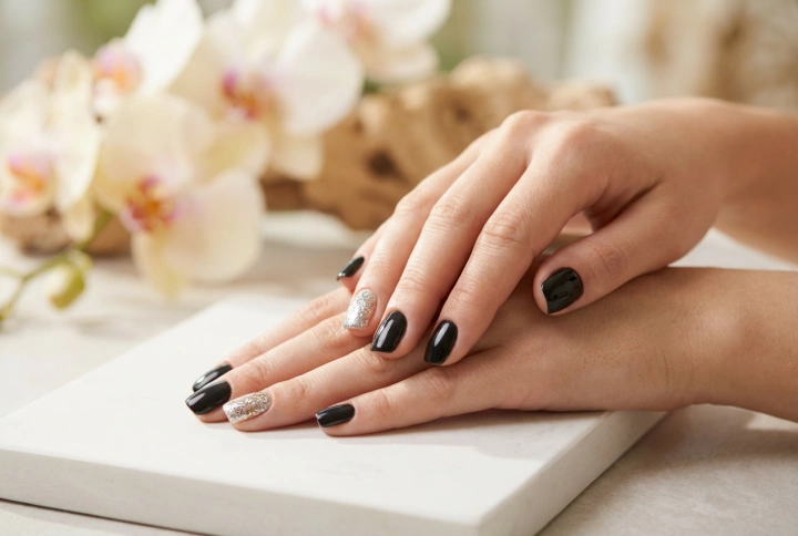 Uñas negras con purpurina: técnicas de aplicación y errores comunes