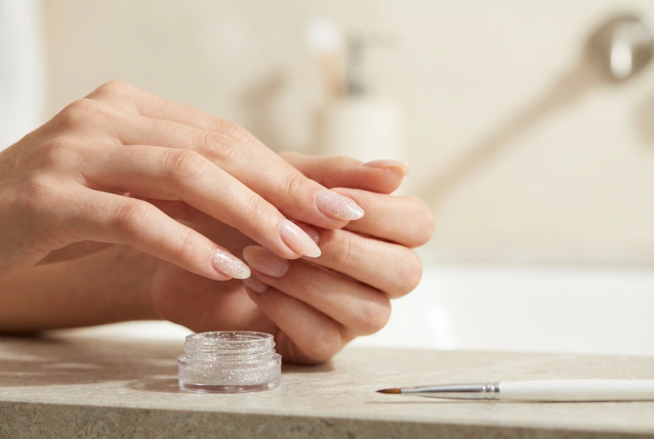 Gel de uñas con purpurina sin vetas: aplicación, curado y eliminación