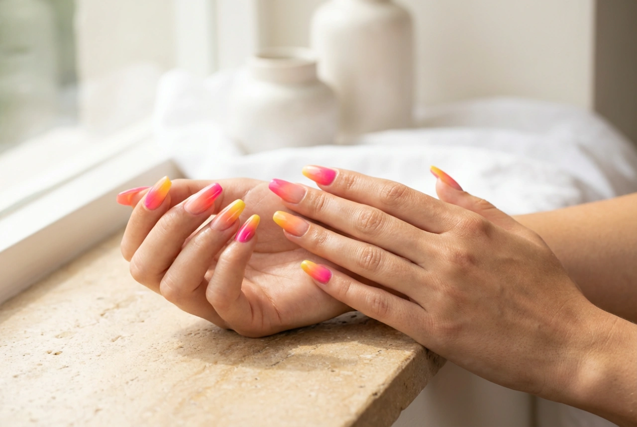 Uñas híbridas de colores para el verano: tonos neón, ombre y protección del color