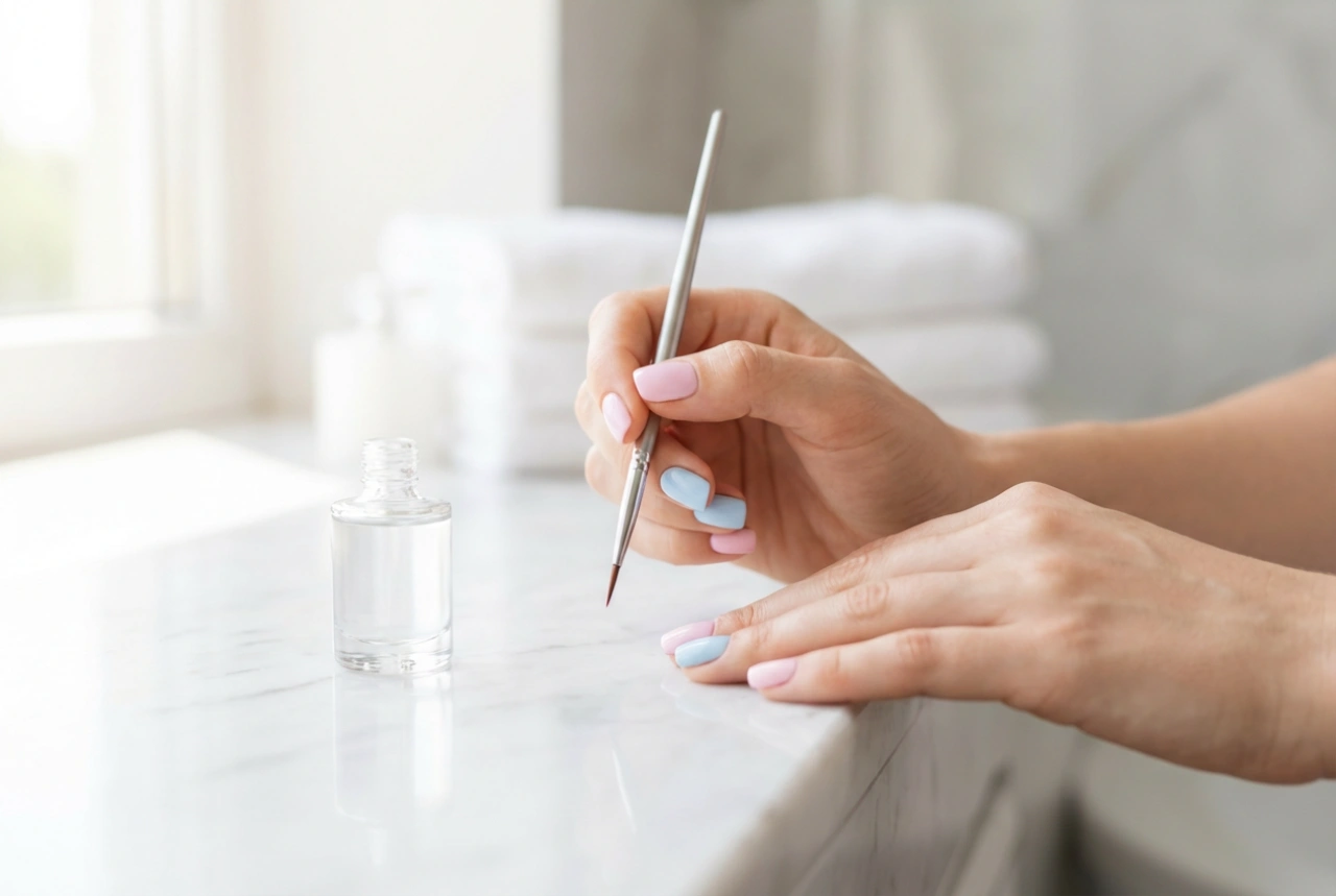 Uñas híbridas en tonos pastel: preparación de la uña y cobertura uniforme