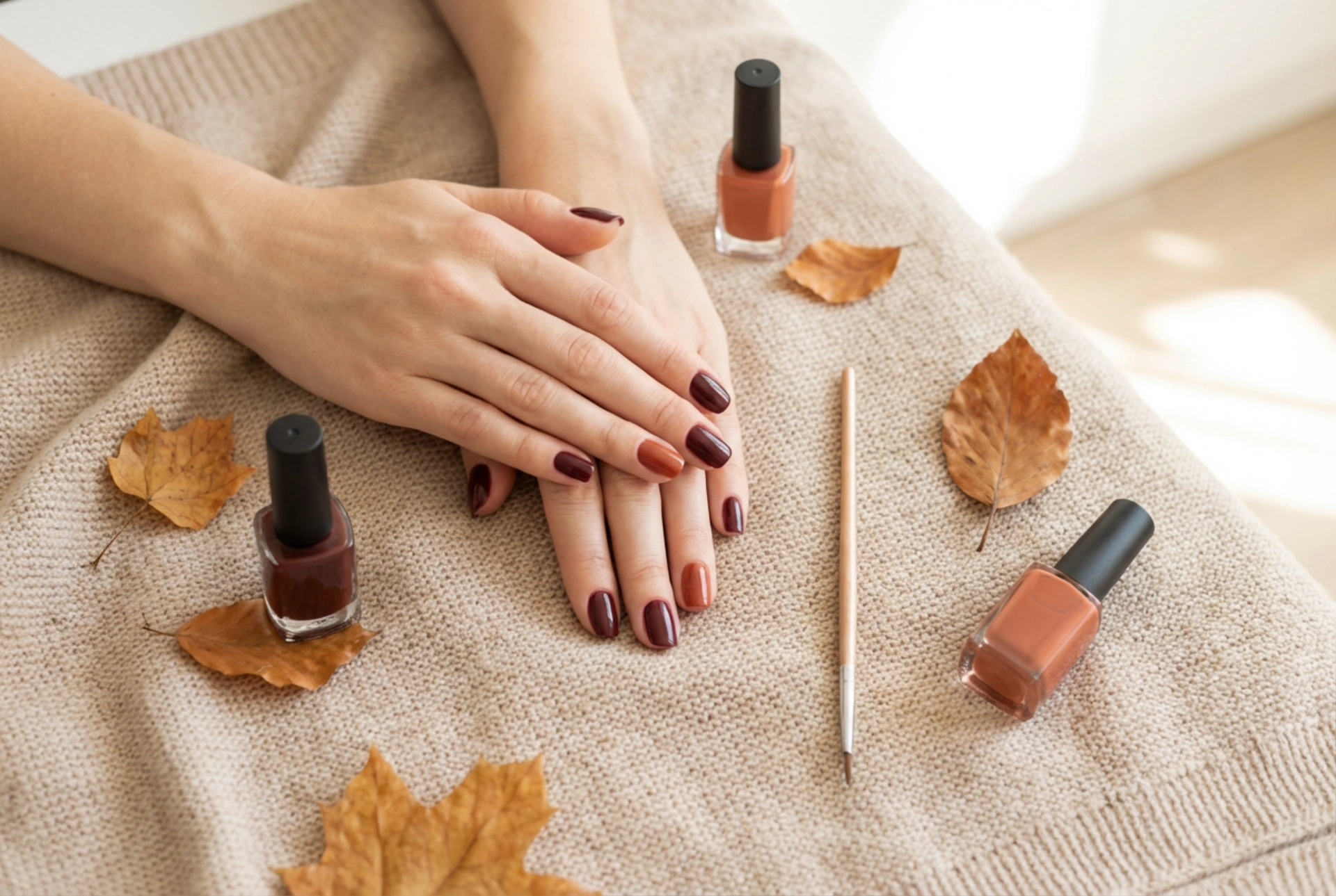 Cuidado y decoración de otoño: manicura semipermanente para el otoño en casa