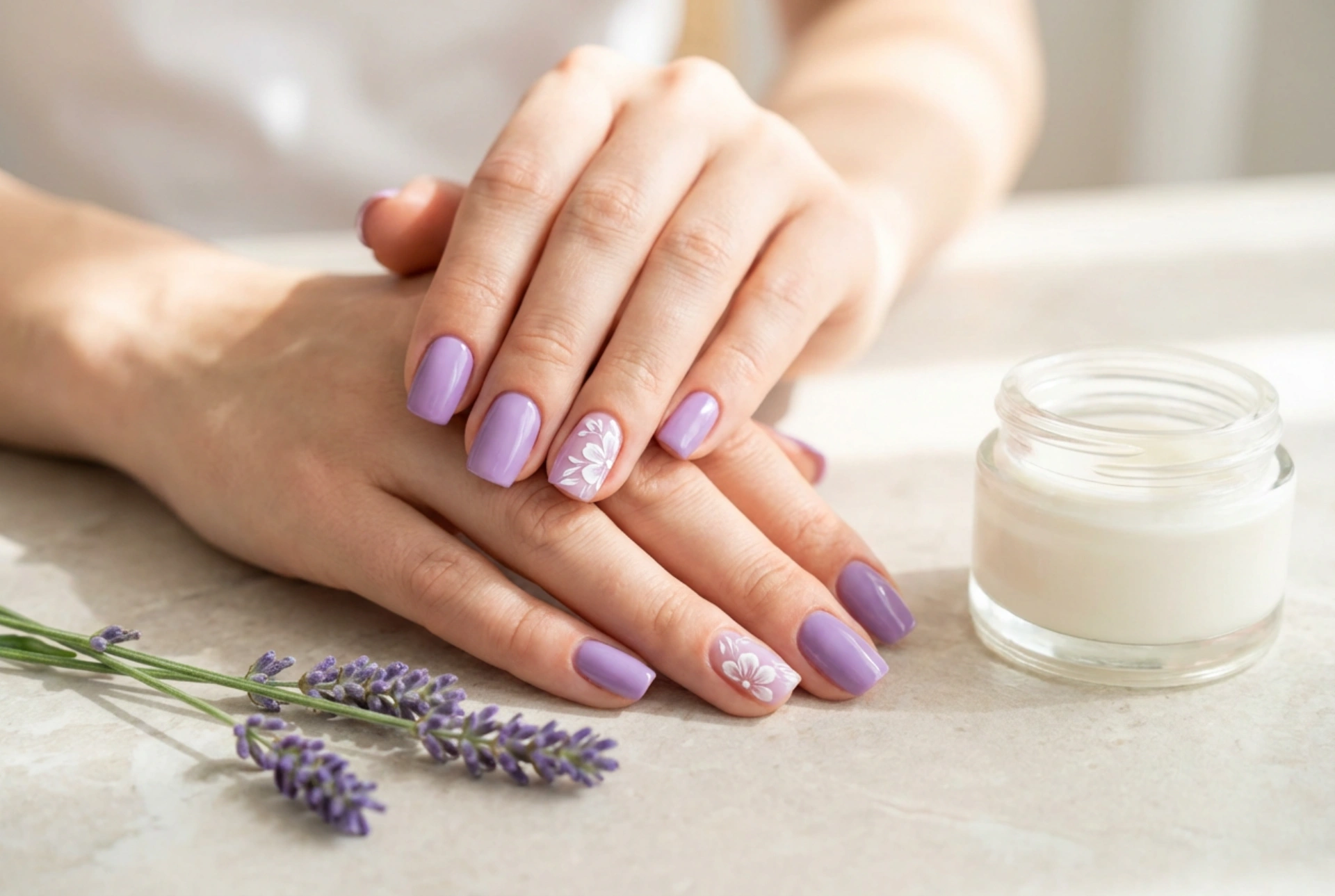 Uñas lavanda: cómo lograr un color uniforme y añadir una decoración sutil