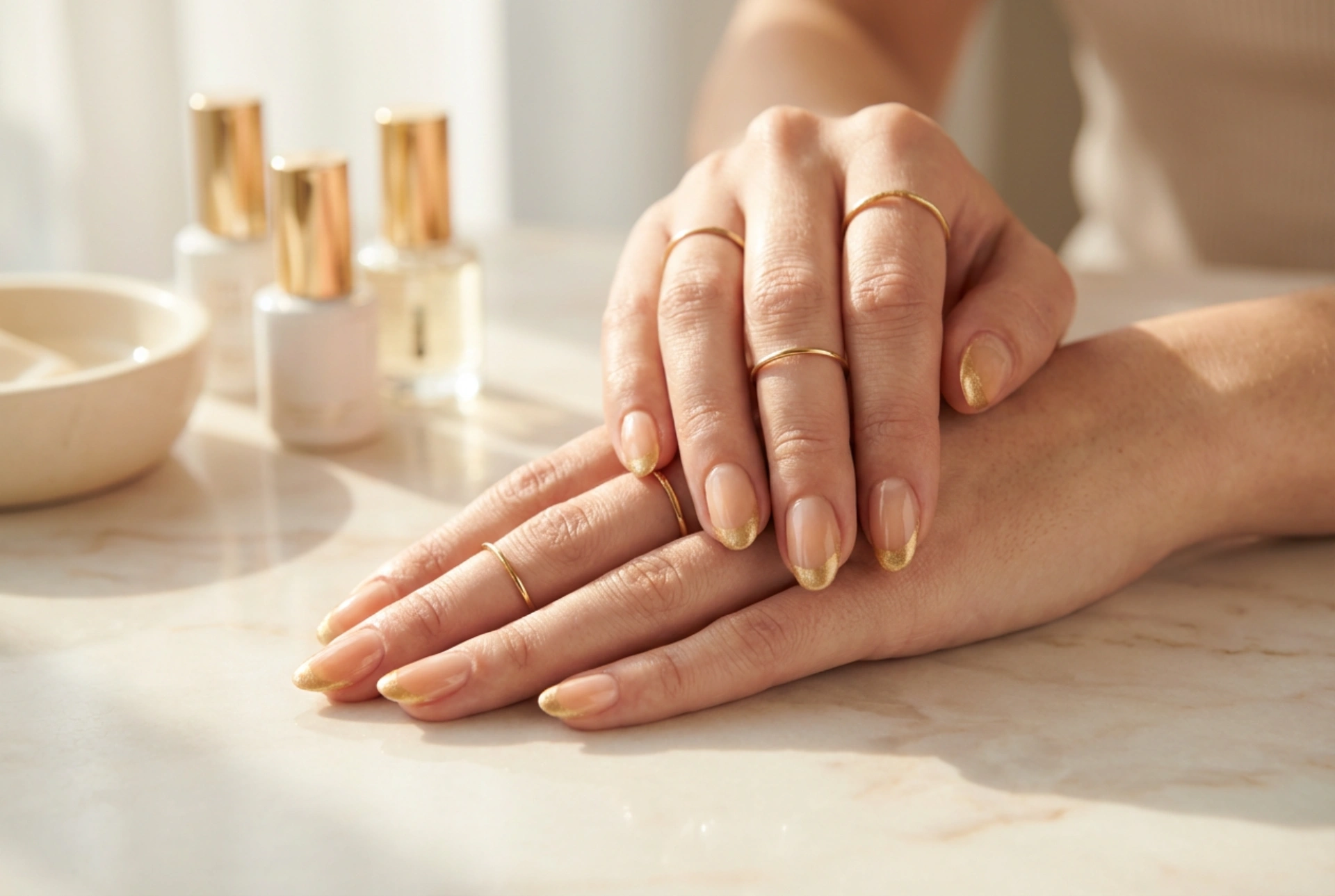 Manicura francesa dorada paso a paso: línea perfecta y brillo