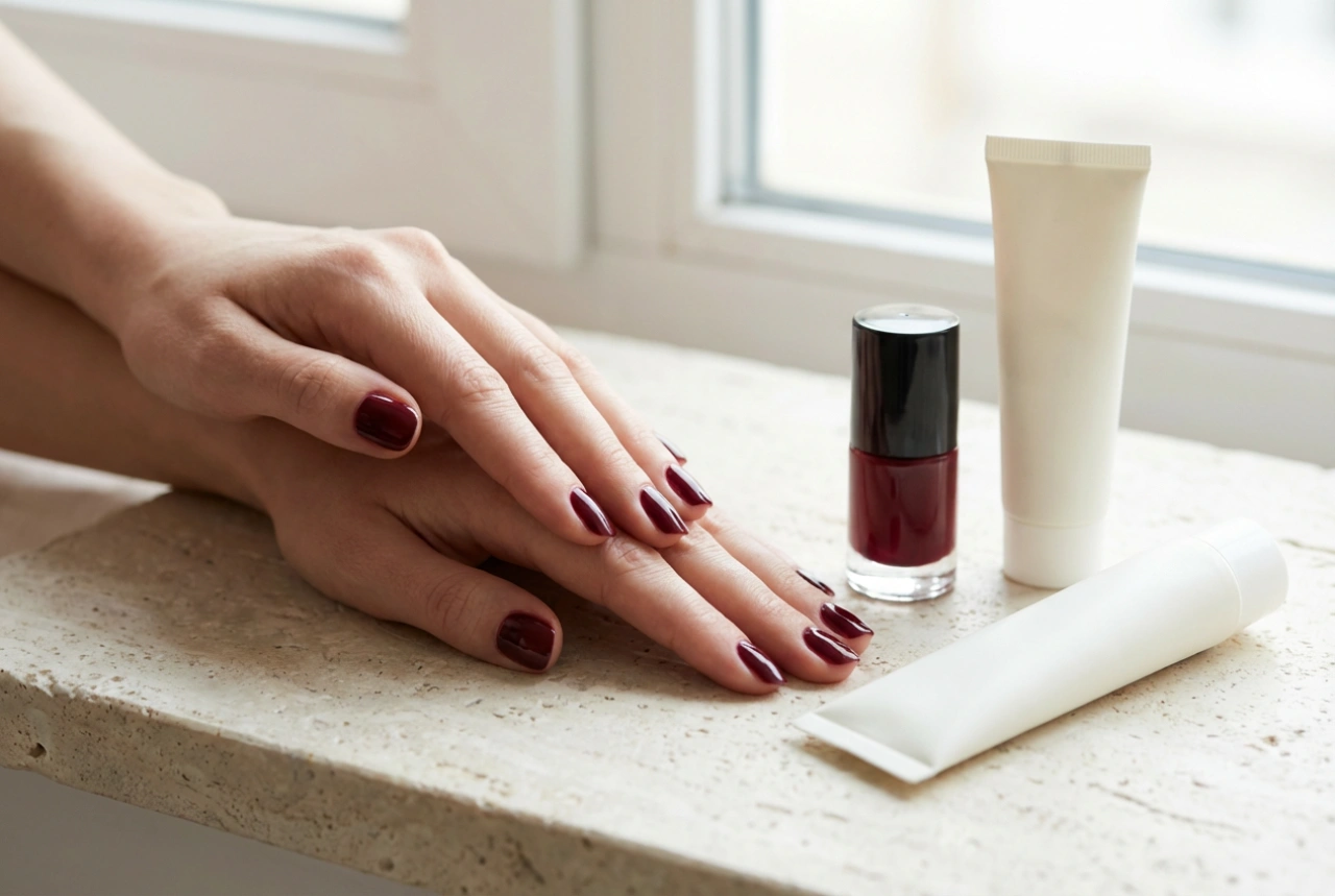 Manicura en color burdeos: cobertura perfecta, brillo y cuidado