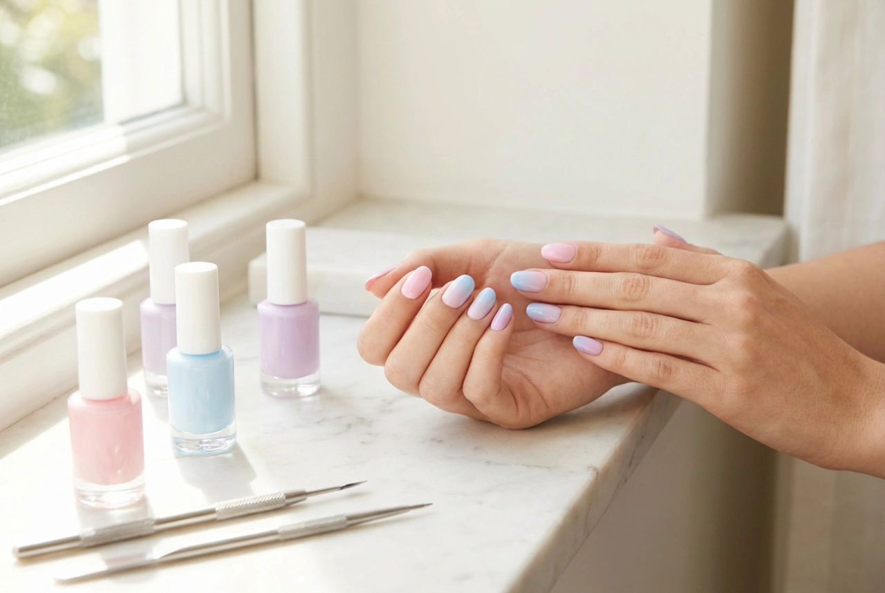 Uñas pastel sin rayas: aplicación opaca y combinación de colores