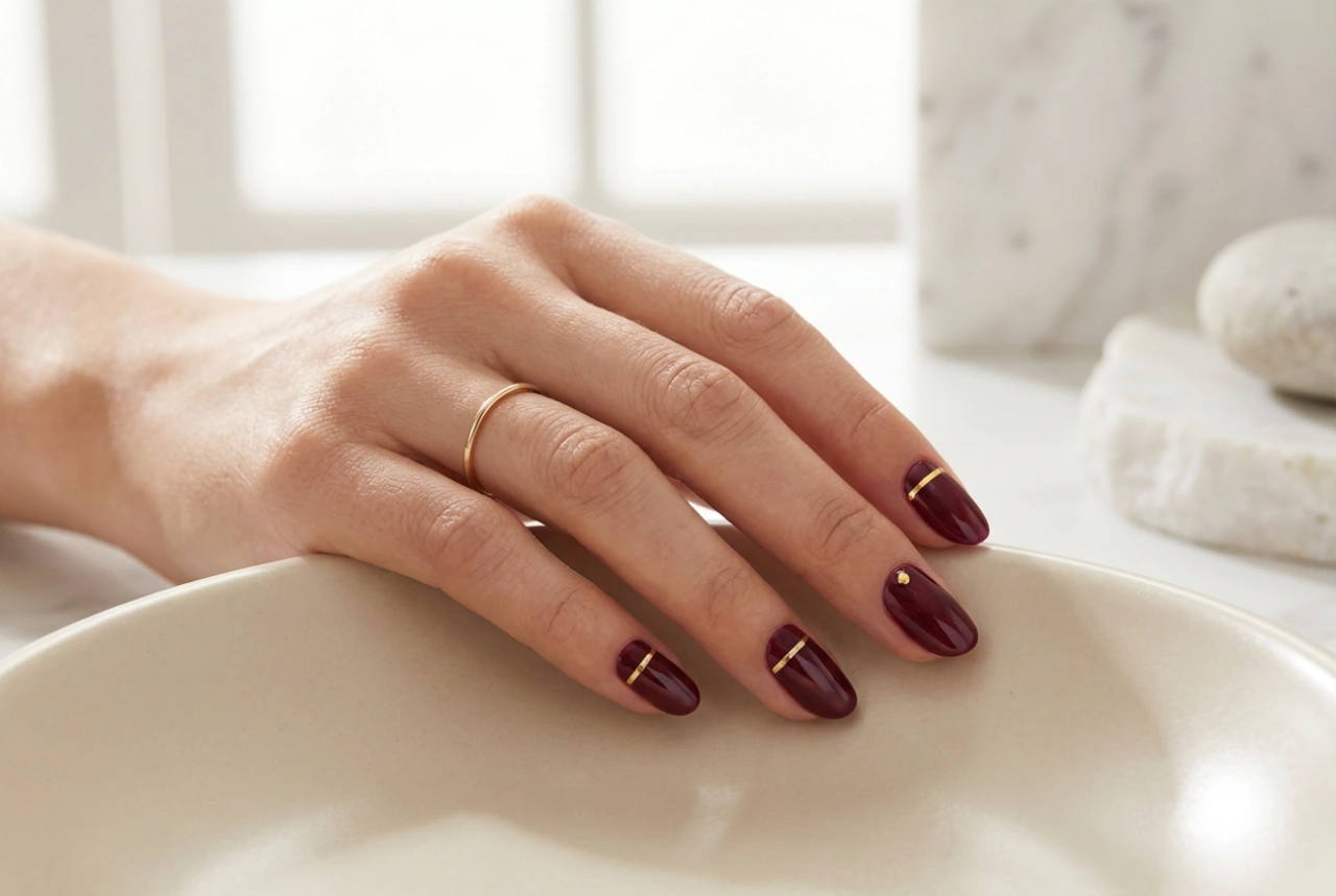Uñas burdeos con detalles dorados: combinaciones y técnicas