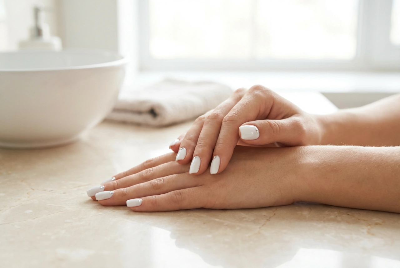 Uñas blancas con circonitas: preparación, aplicación y protección