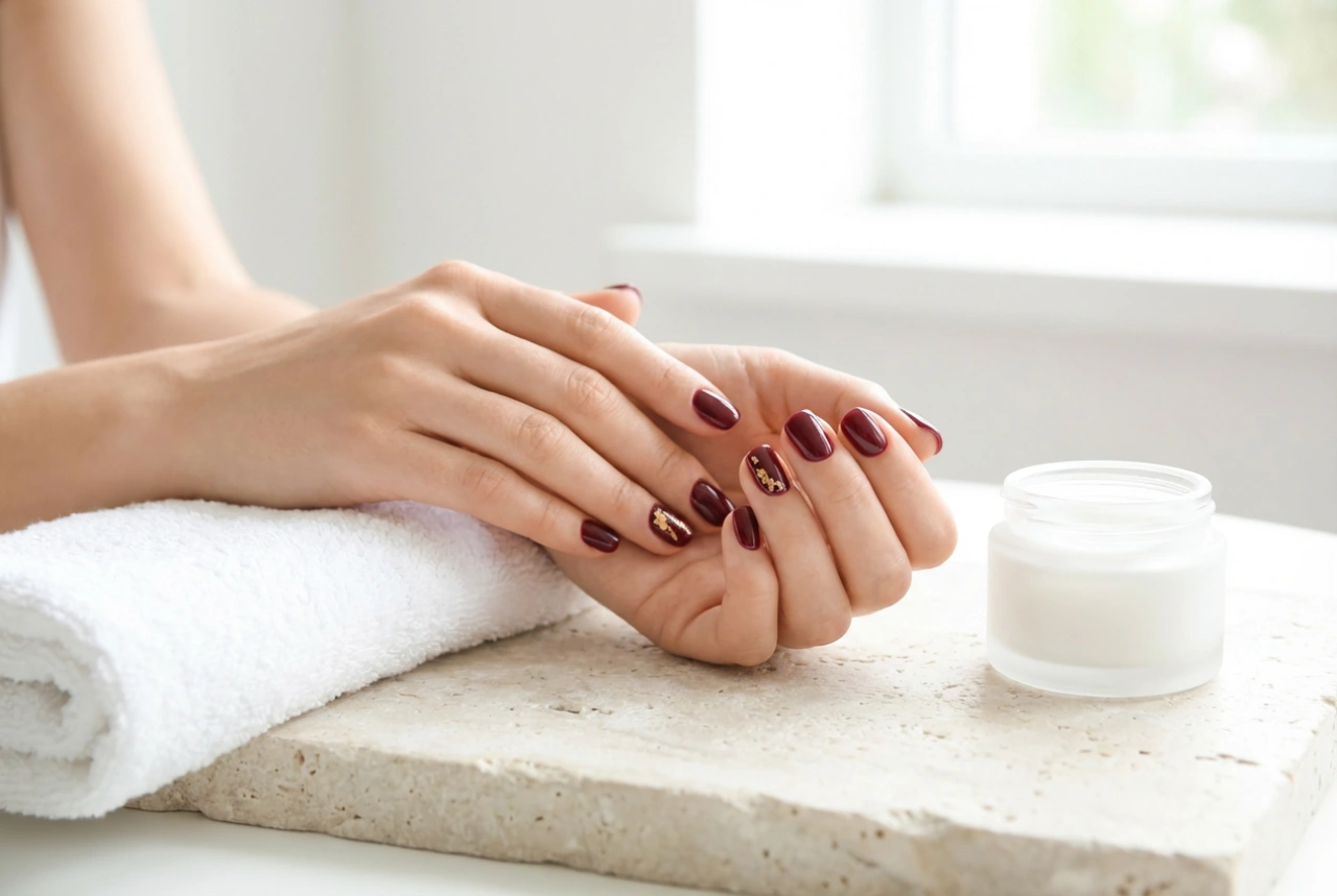 Uñas burdeos y doradas: un dúo elegante en 5 sencillos pasos