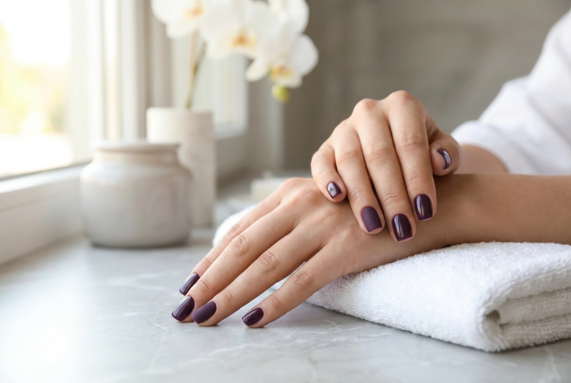 Uñas de color morado oscuro: aplicación y combinación de acabados