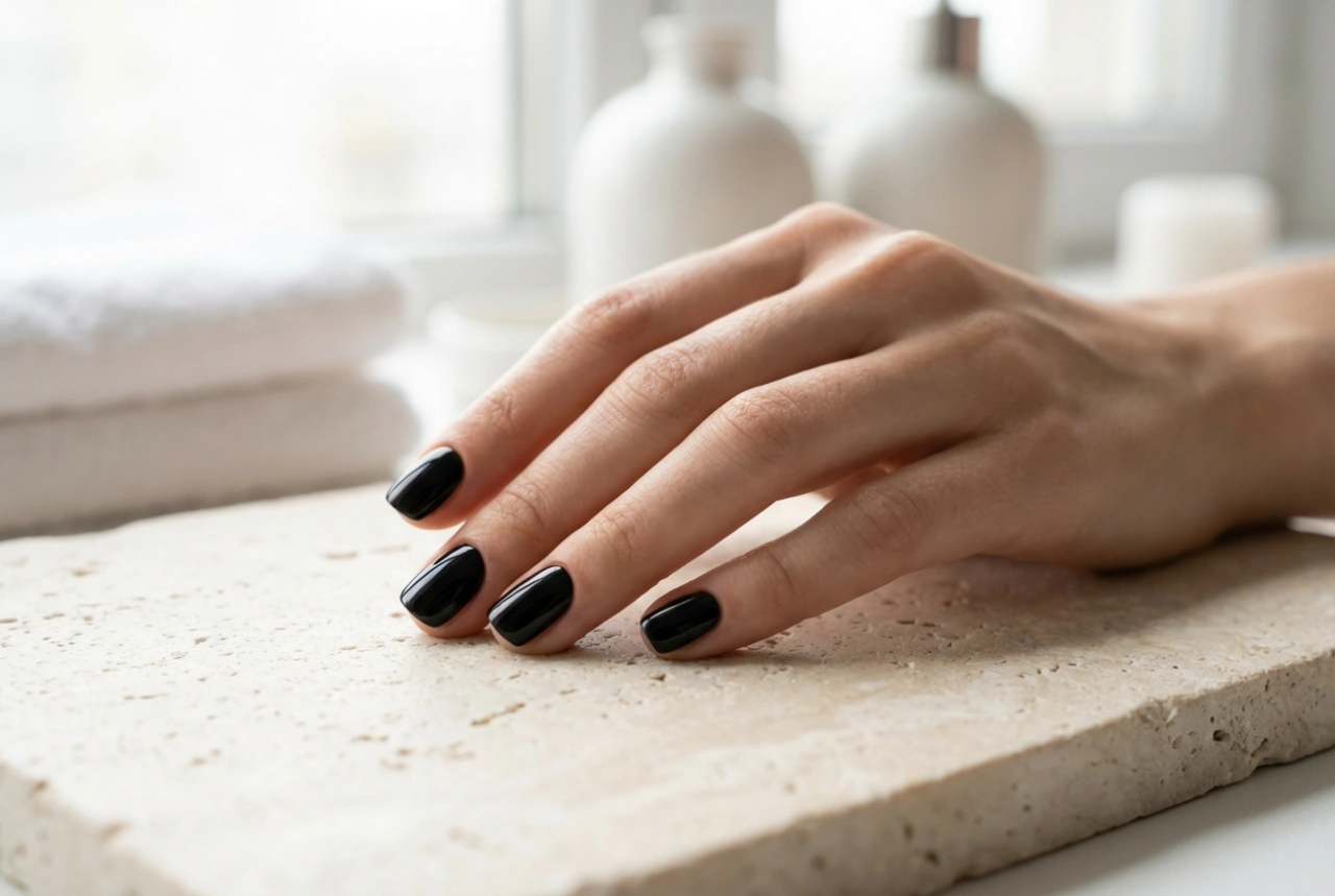 Uñas cortas negras: estilización óptica y líneas limpias