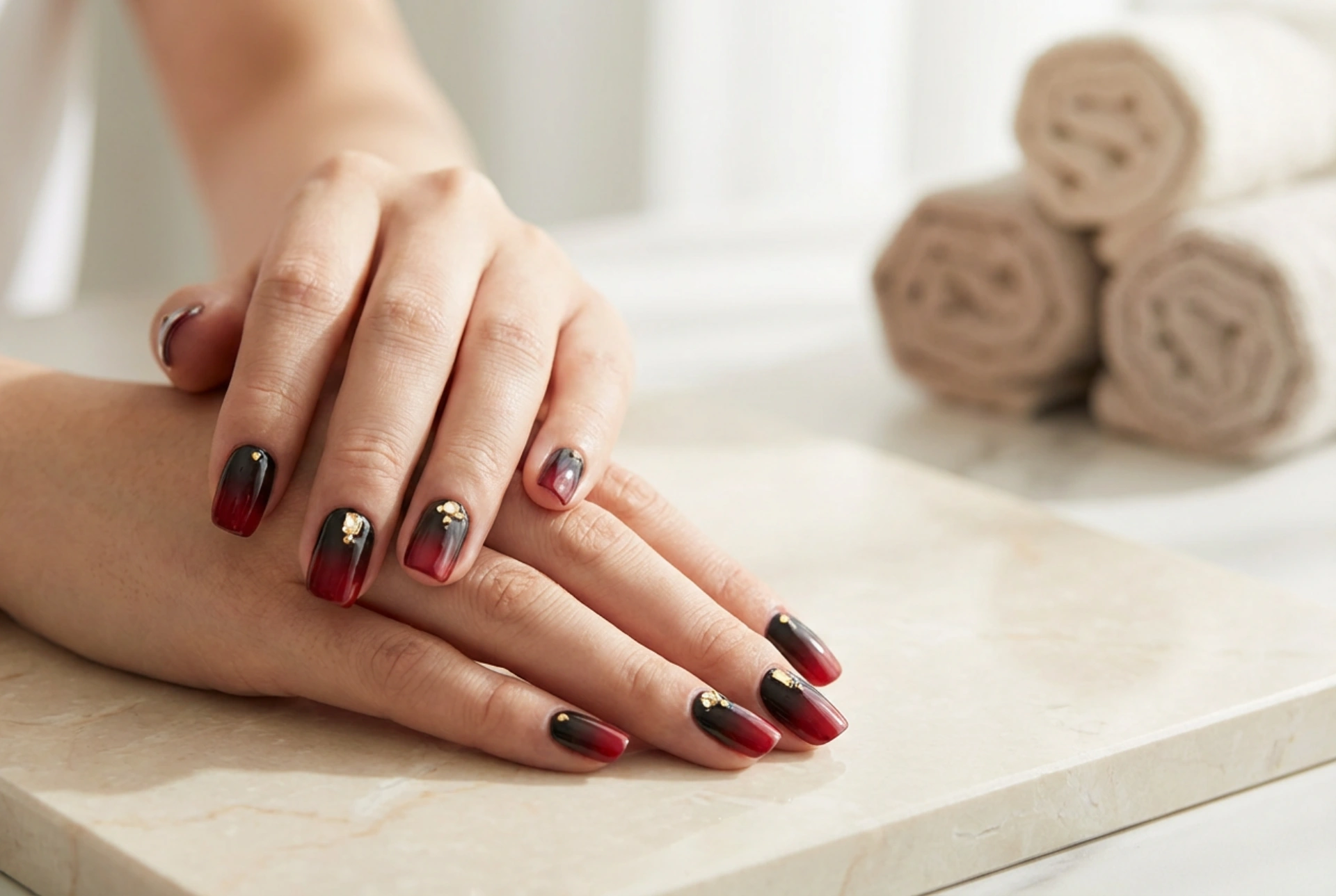 Uñas negras y rojas: combinación de colores, degradado y decoraciones