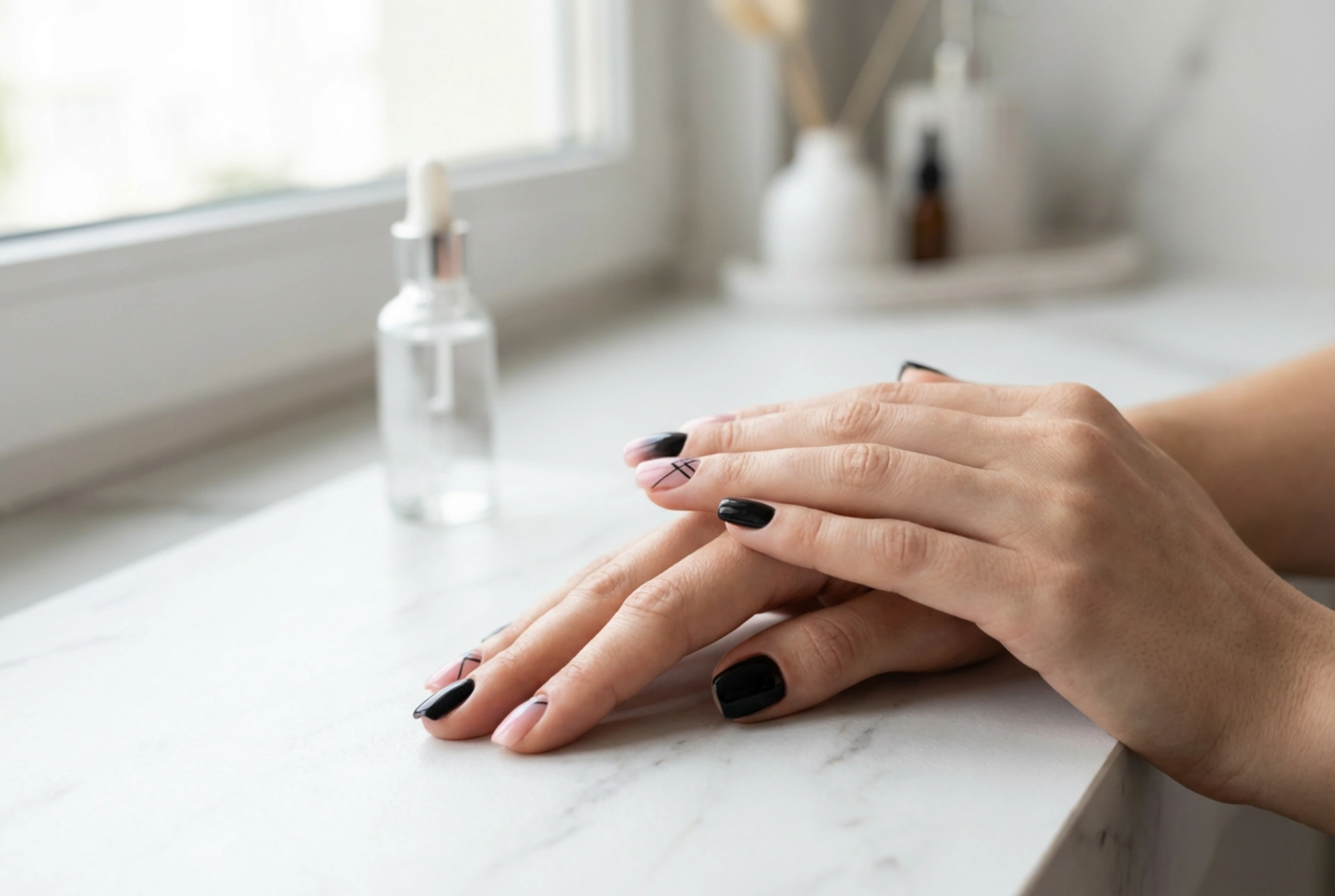 Uñas negras y rosas: contrastes, ombré y diseños sencillos