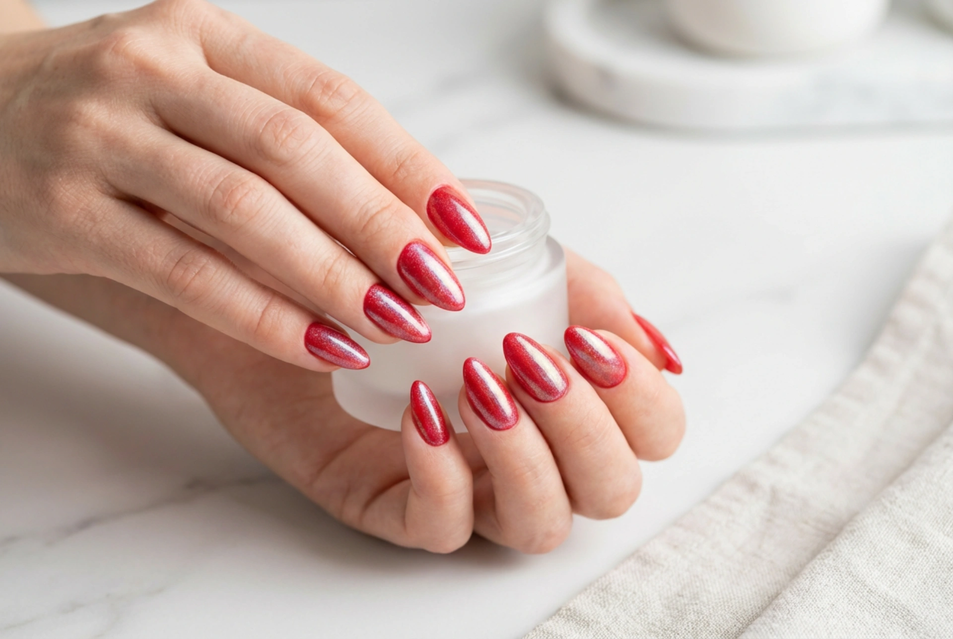 Polvo en uñas rojas: efecto espejo, sirena y cómo aplicarlo
