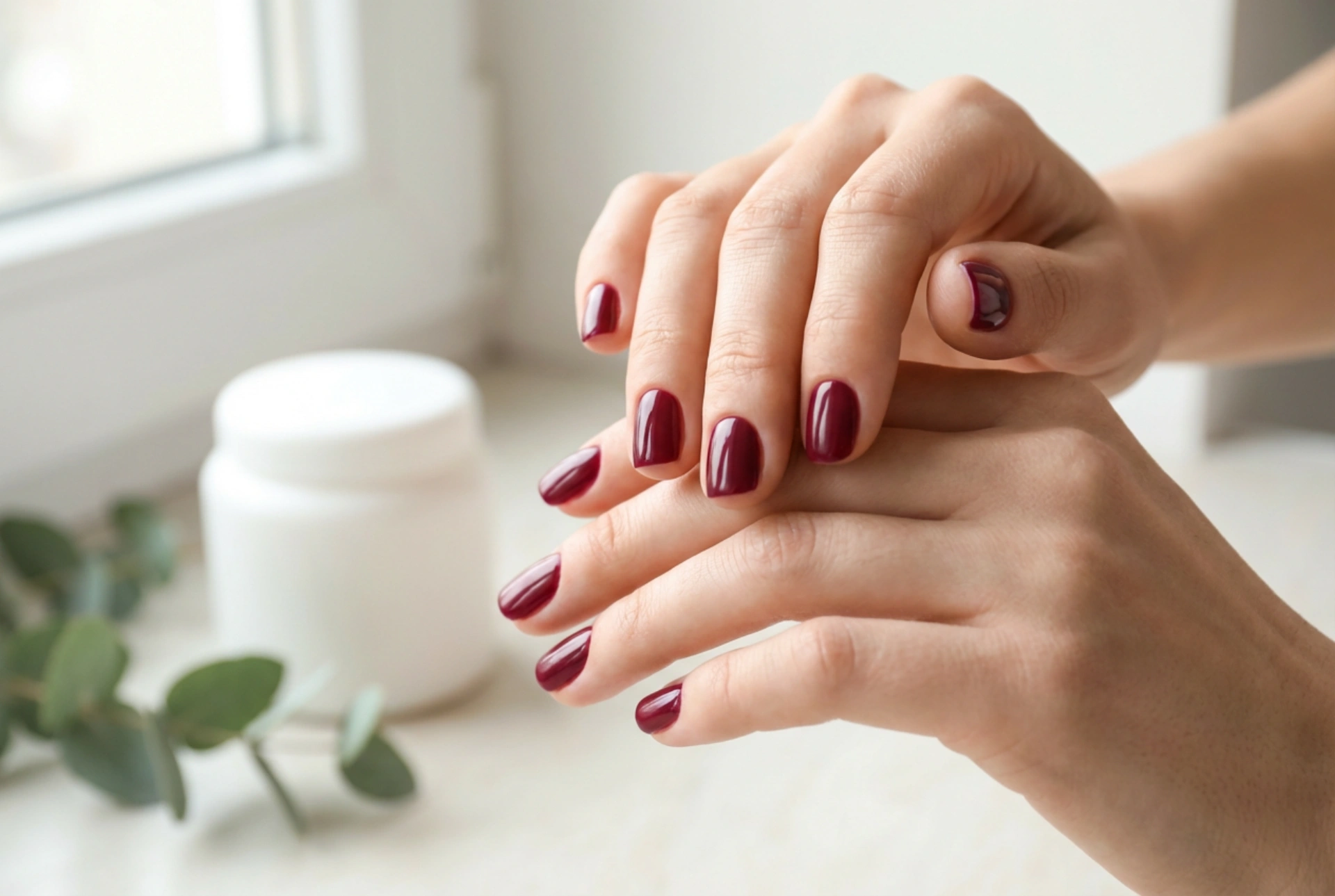 Uñas burdeos: manicuras cortas que estilizan las manos