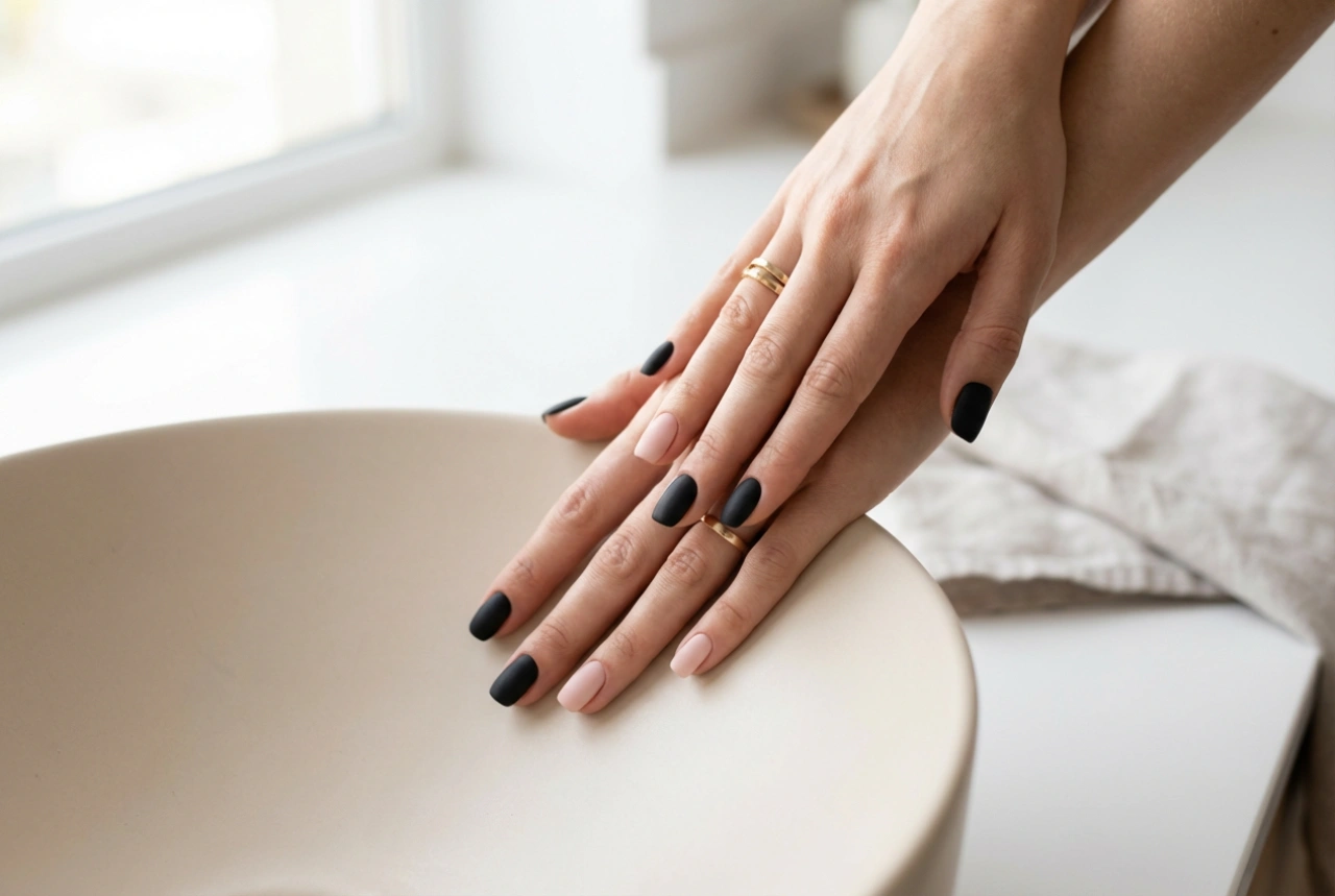 Uñas en contraste negro y rosa: ideas y técnicas de manicura