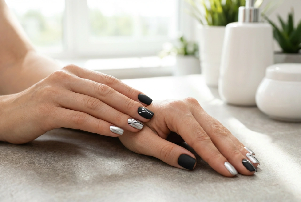 Cómo estilizar uñas negras con plata: mate, brillo y acentos