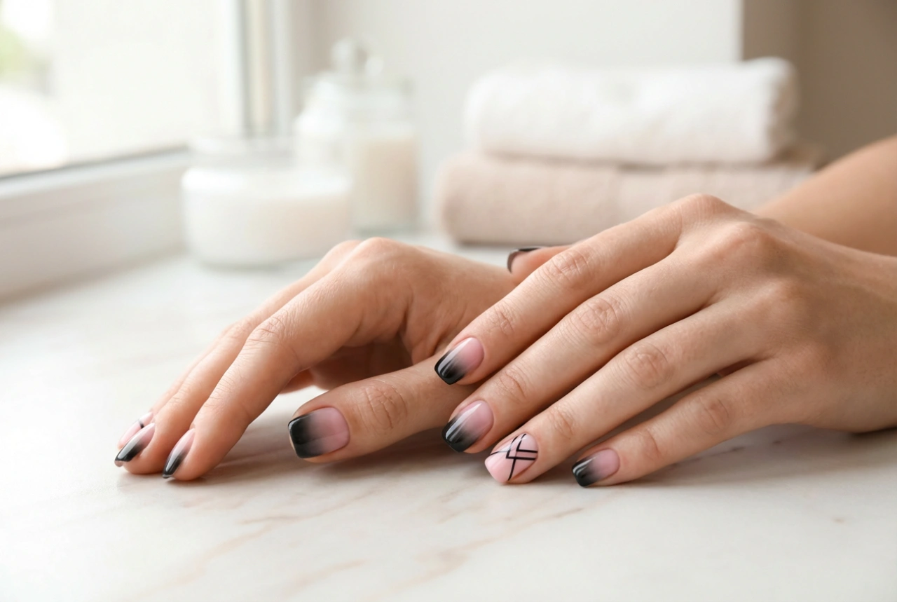 Cómo combinar los colores negro y rosa en las uñas: ombré y diseños