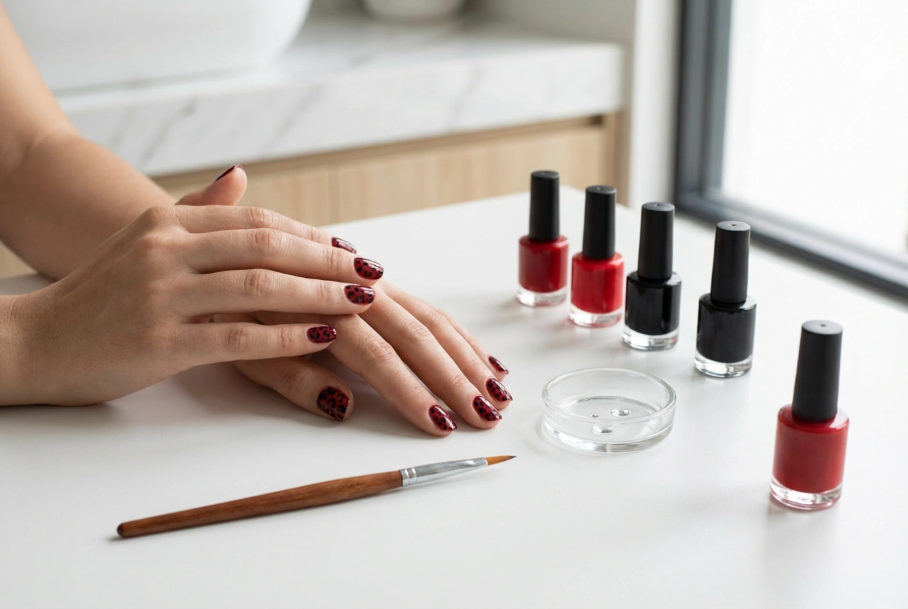 Uñas rojas con estampado de leopardo paso a paso: métodos y herramientas sencillas