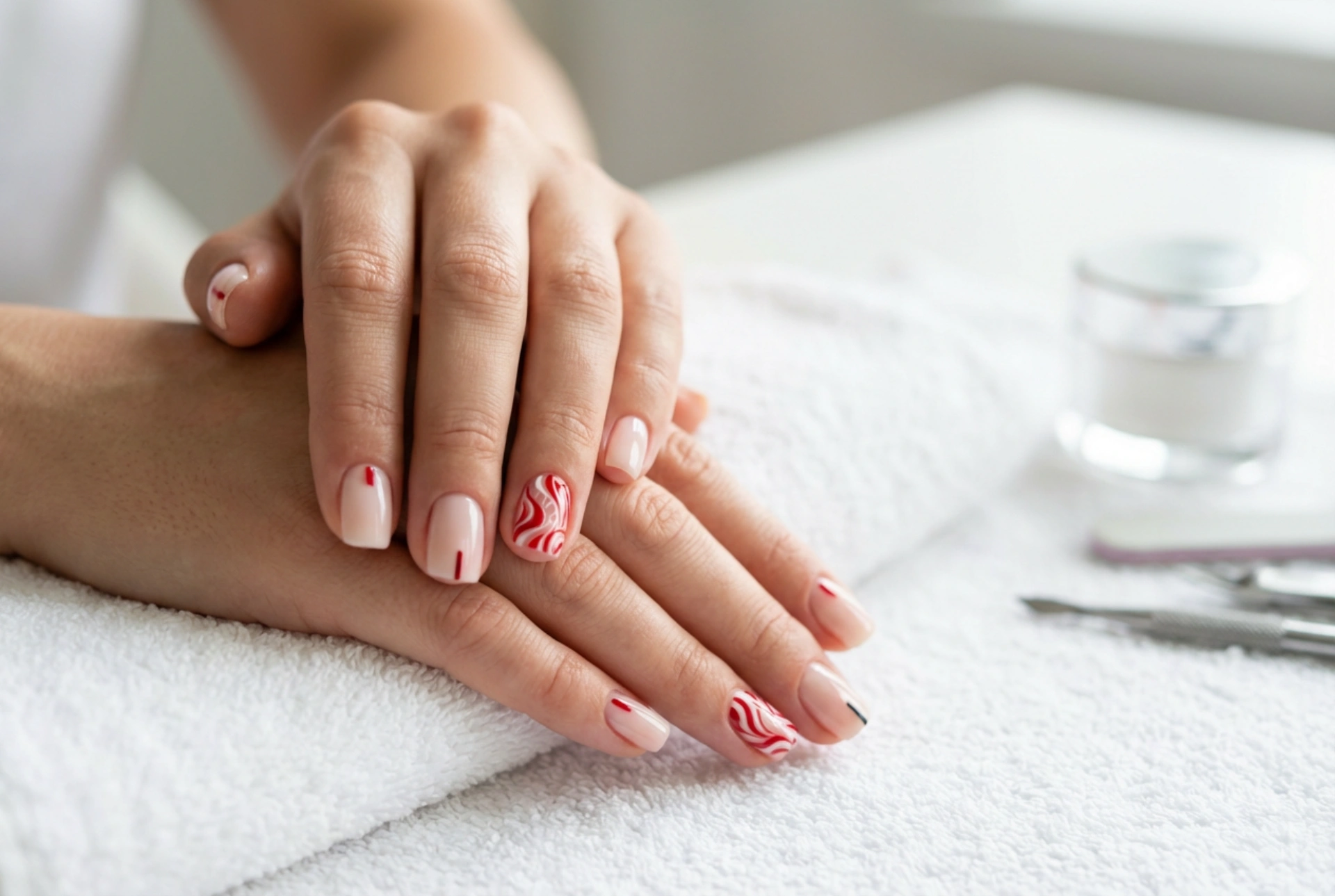 Uñas rojo y blanco: contrastes, diseños y técnicas rápidas de manicura