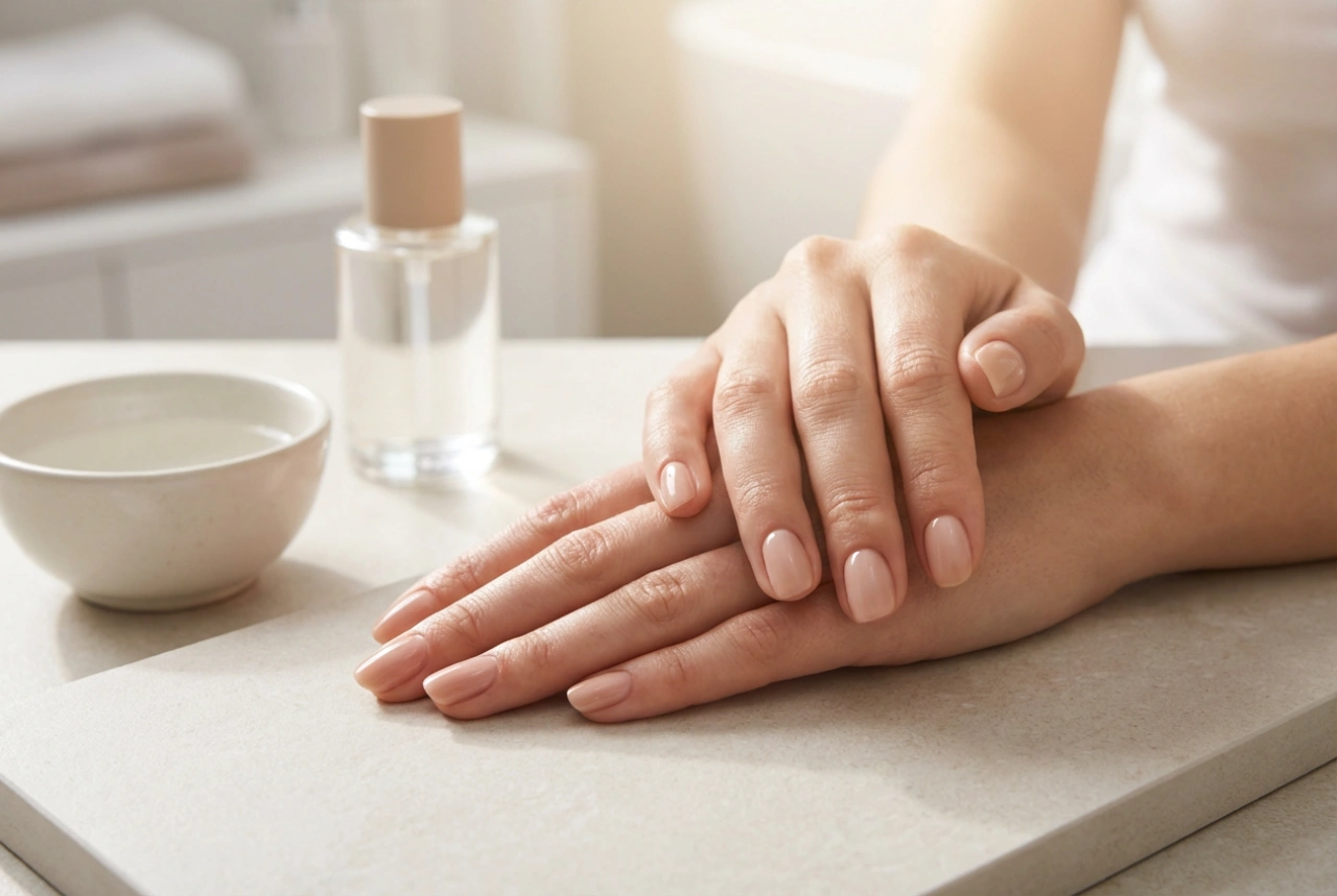 Uñas híbridas nude: selección del tono, línea de cutícula perfecta y brillo